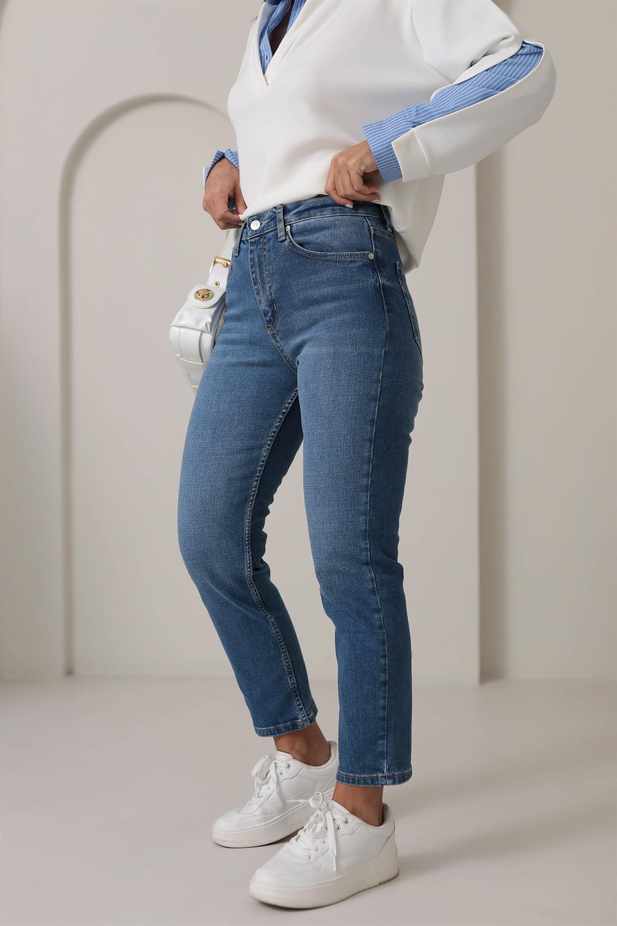 ZA Likralı Mom Jean MAVİ