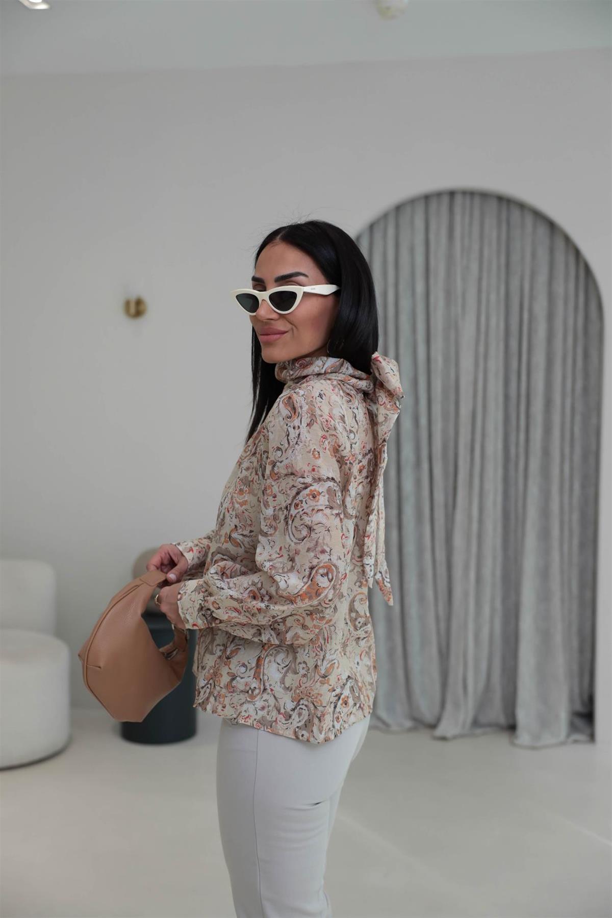 8169 Desenli Şal Yaka Gömlek TAŞ