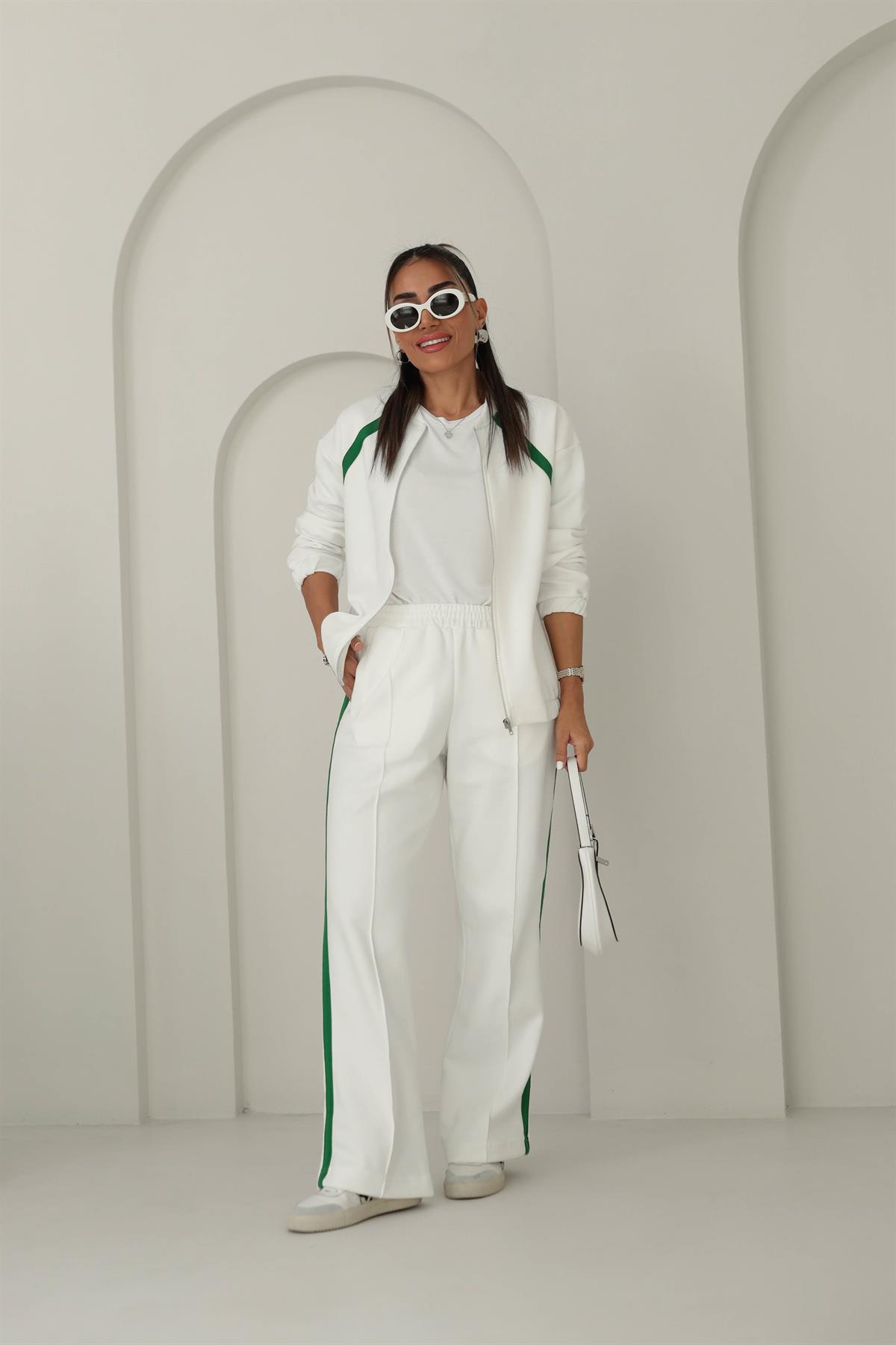 Pike Kumaş Şerit Detaylı Takım BEYAZ