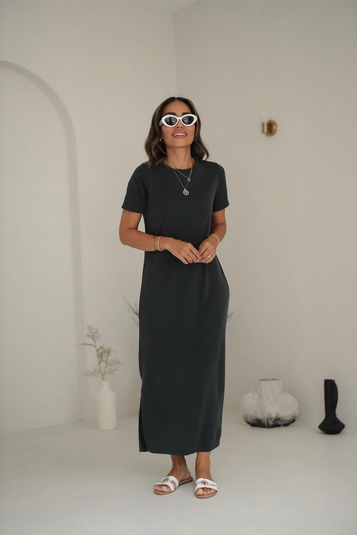 Pike Modal Yırtmaçlı Midi Elbise