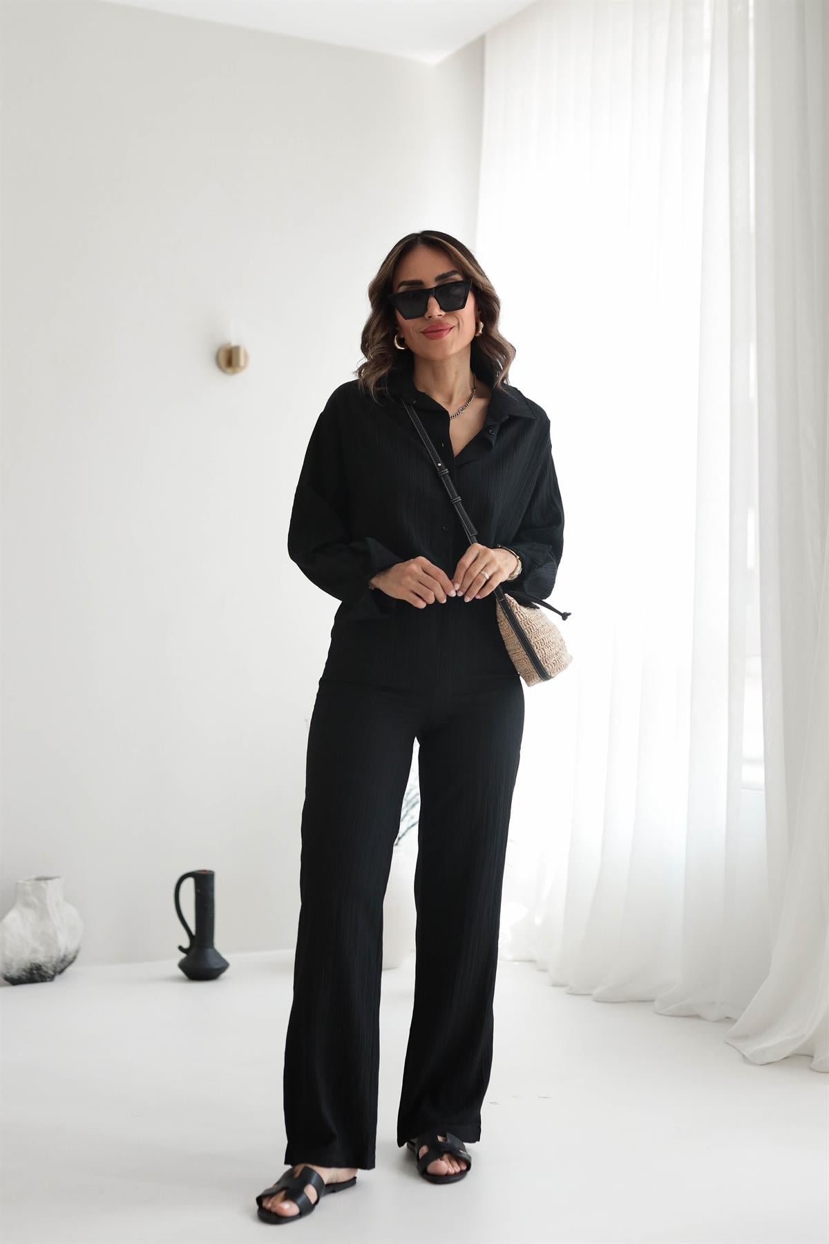 0042 Gömlek & Pantolon Gofre Takım