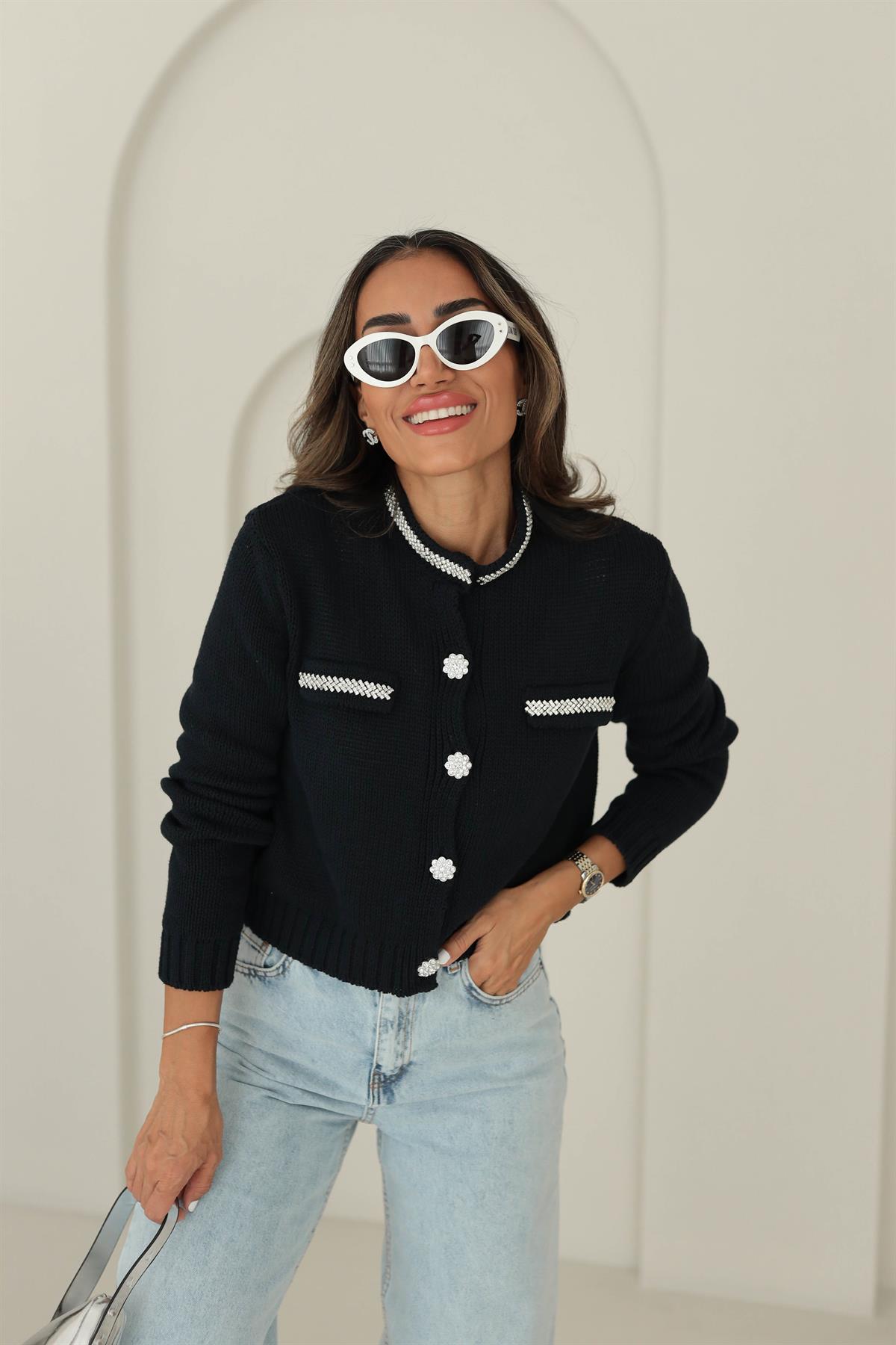 4388 Taş Detaylı Hırka LACİVERT