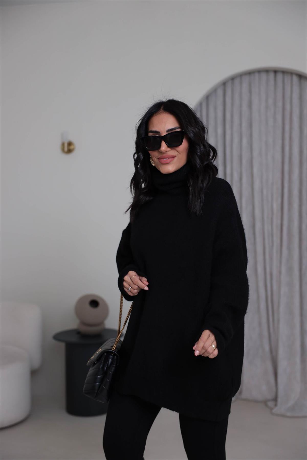 2268 Balıkçı Yaka Uzun Kazak SİYAH