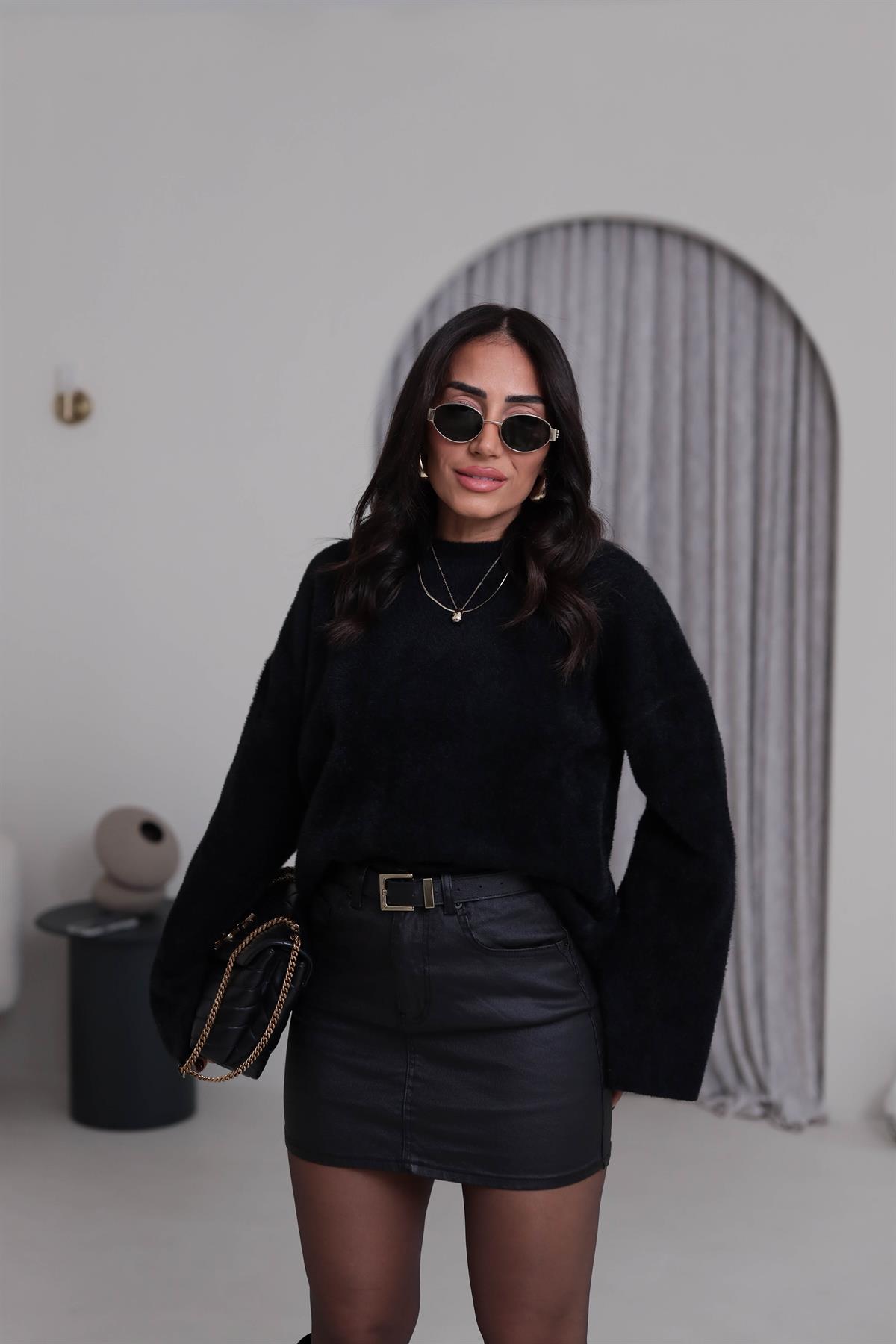 5256 Bisiklet Yaka Angora Triko SİYAH