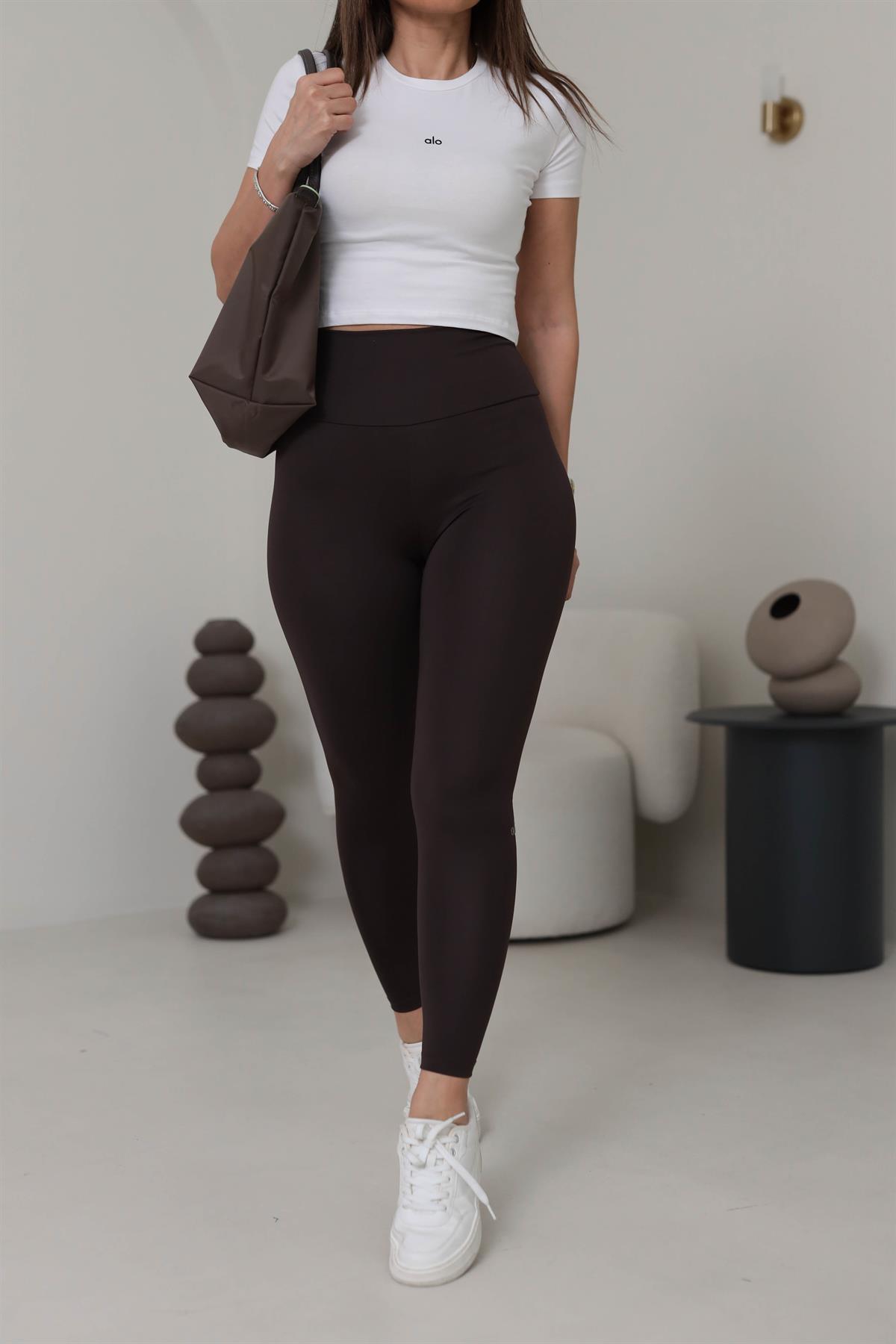 030 Yazı Detaylı Toparlayıcı Tayt ACI KAHVE