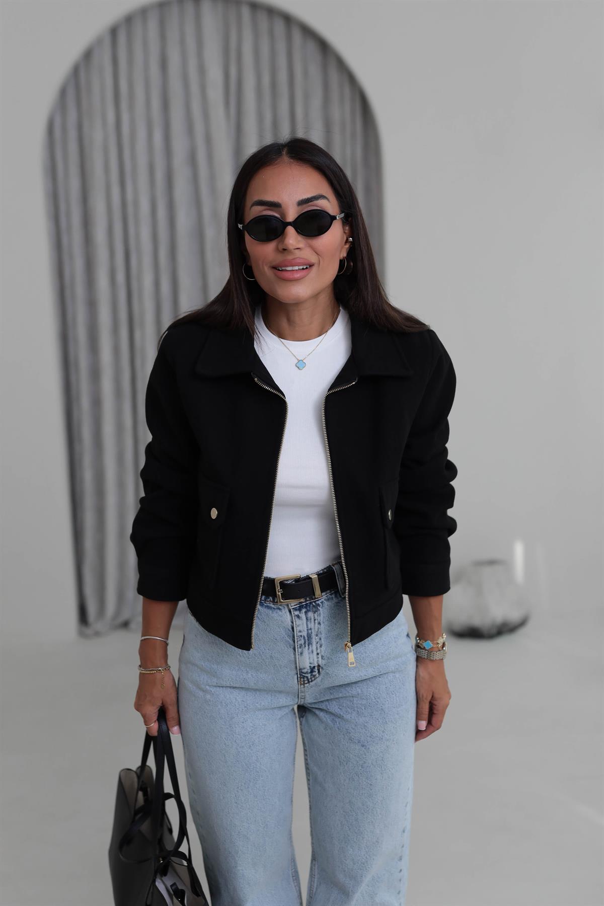 2470 Gold Detaylı Kaşe Ceket SİYAH