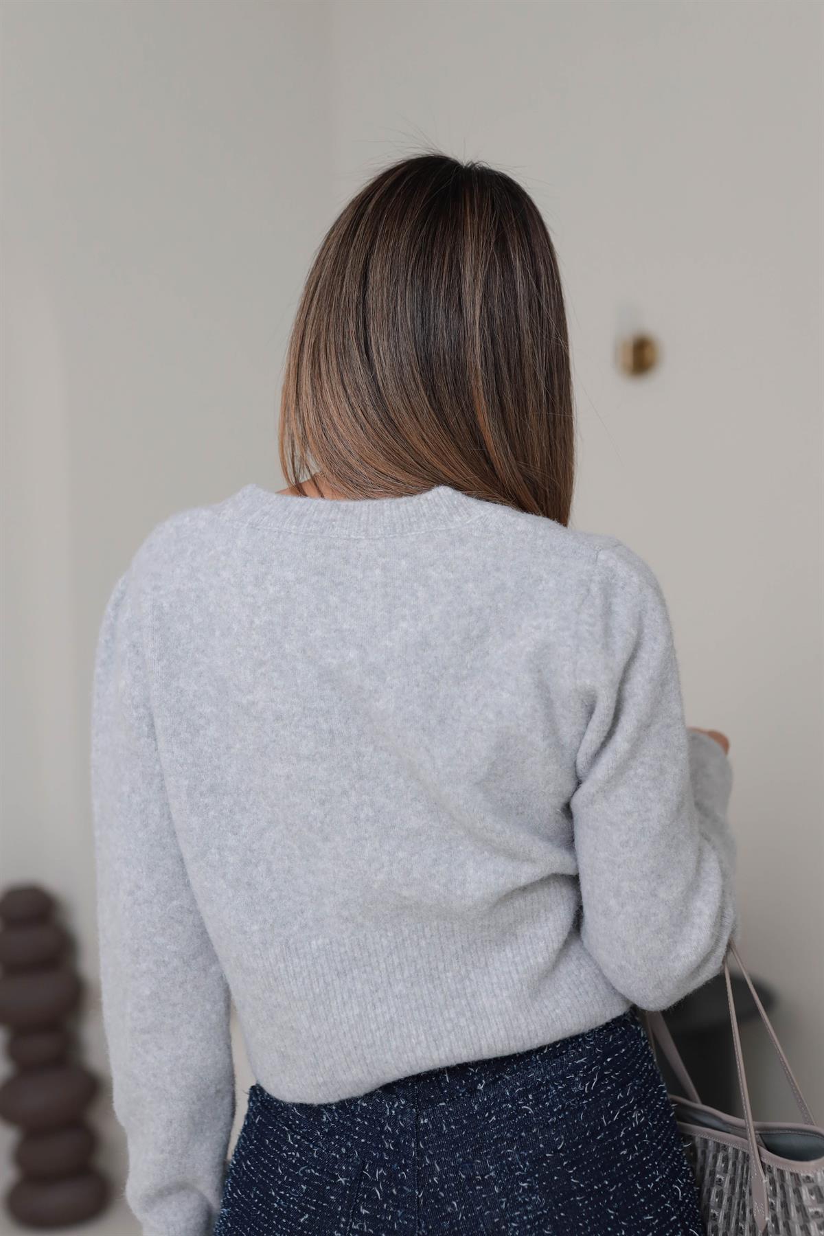 0273 V Yaka Gold Düğme Detaylı Hırka AÇIK GRİ