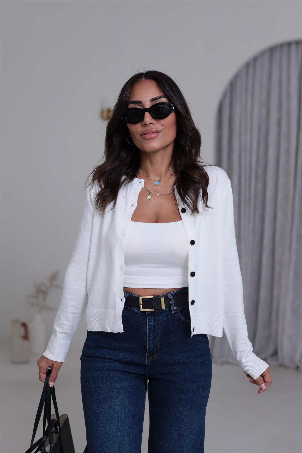 2016 Bisiklet Yaka Yumuşak Massi Hırka EKRU