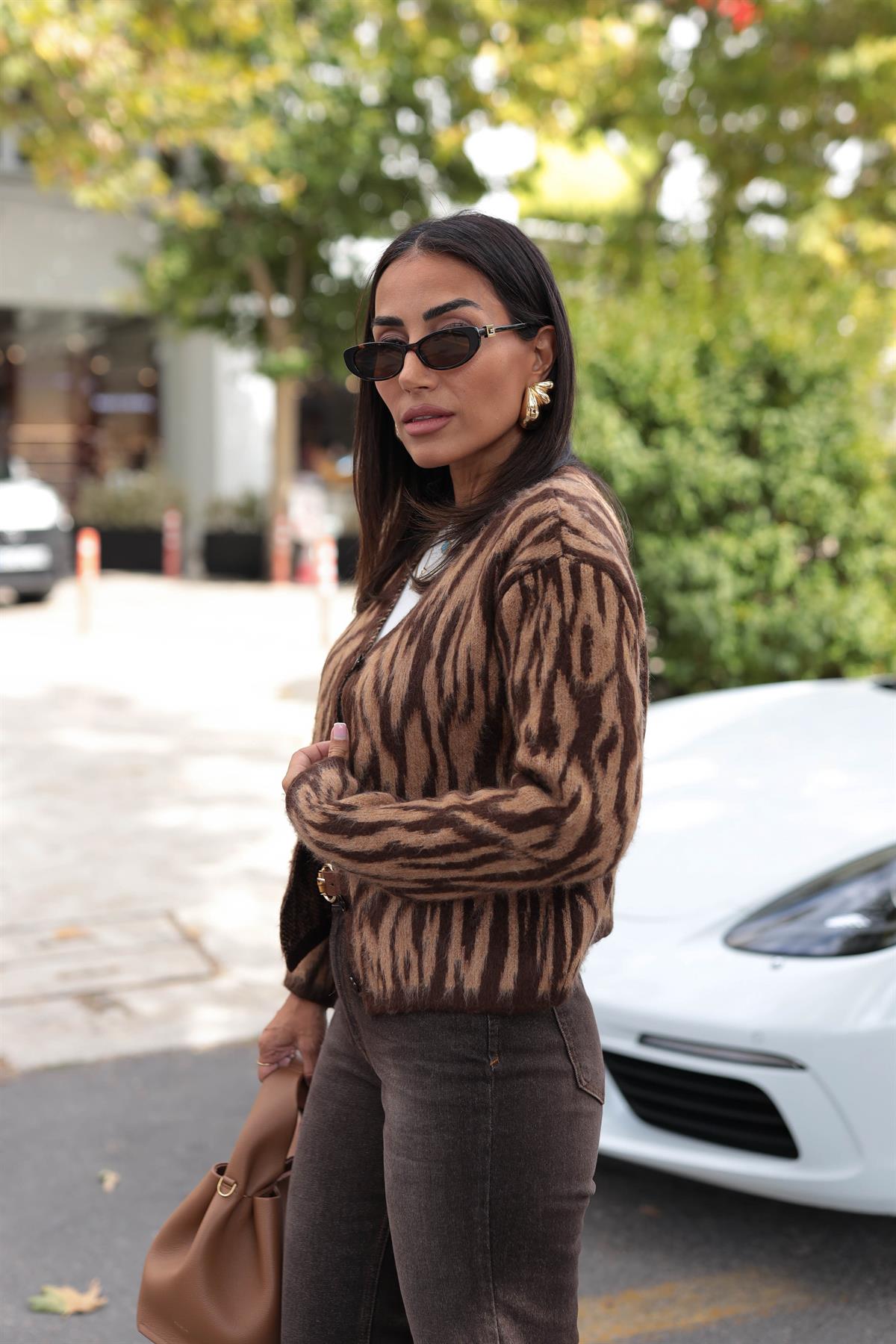 0140 Massi Şardonlu Desenli Hırka KAHVE