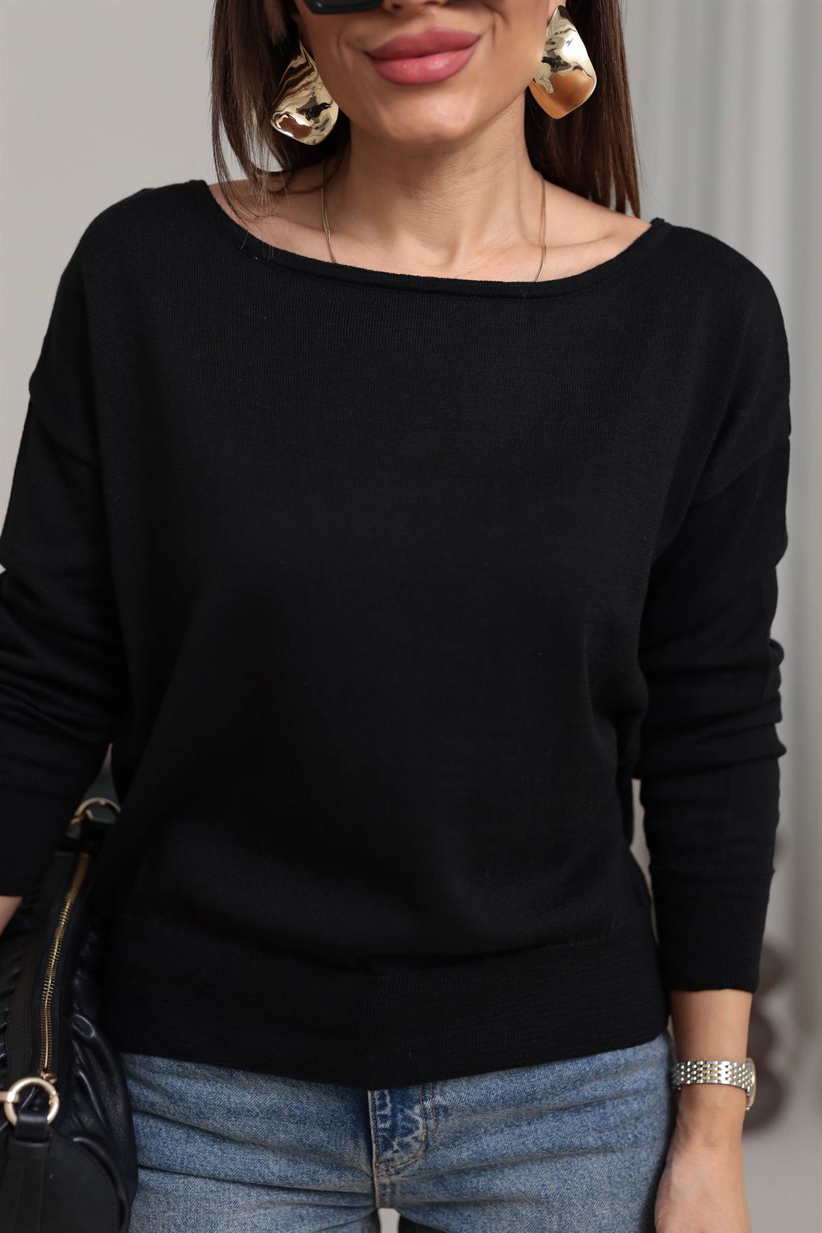 0614 Havuz Yaka Triko Bluz SİYAH