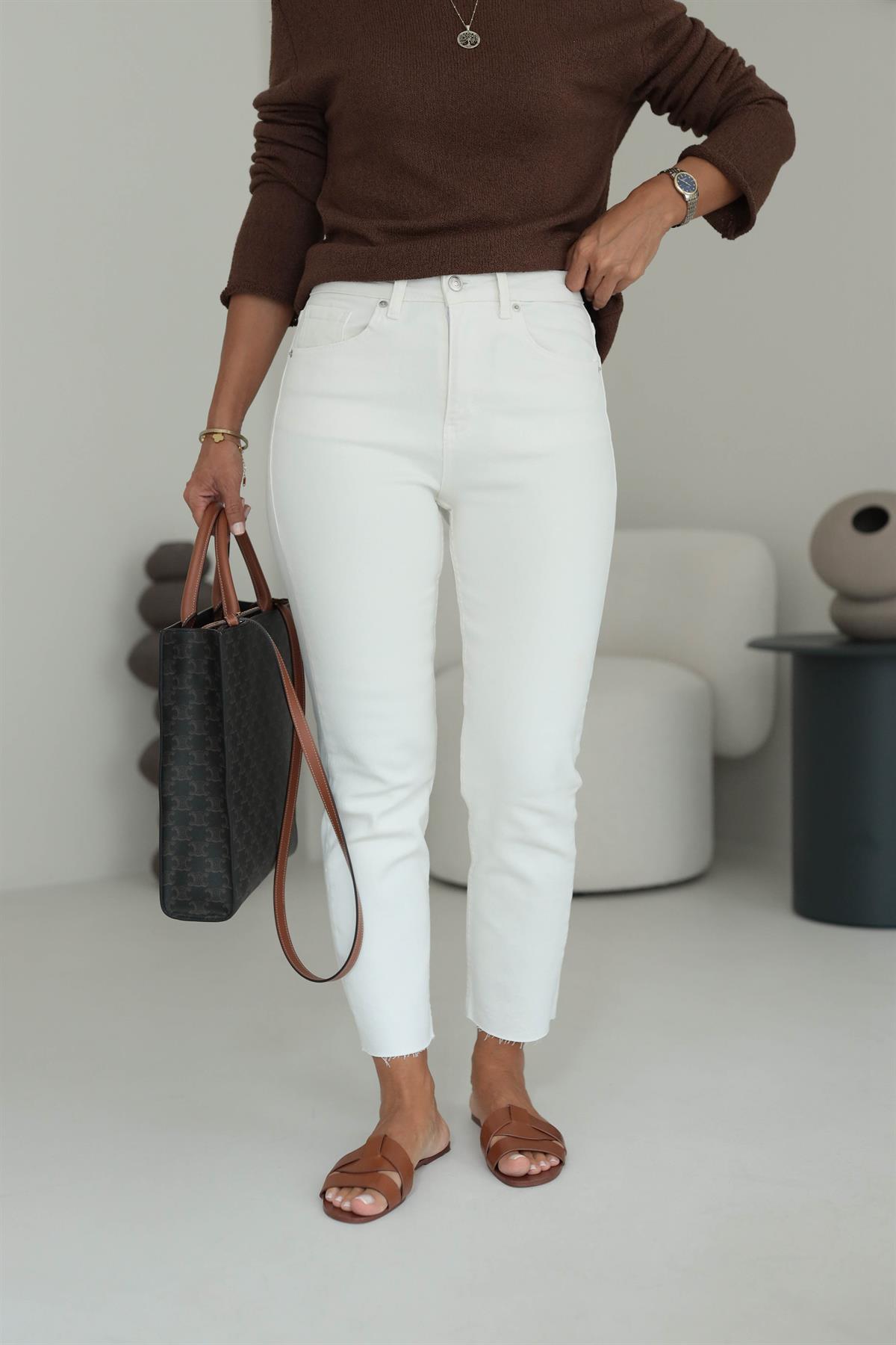 ZA Lazer Kesikli Boyfit Jean EKRU