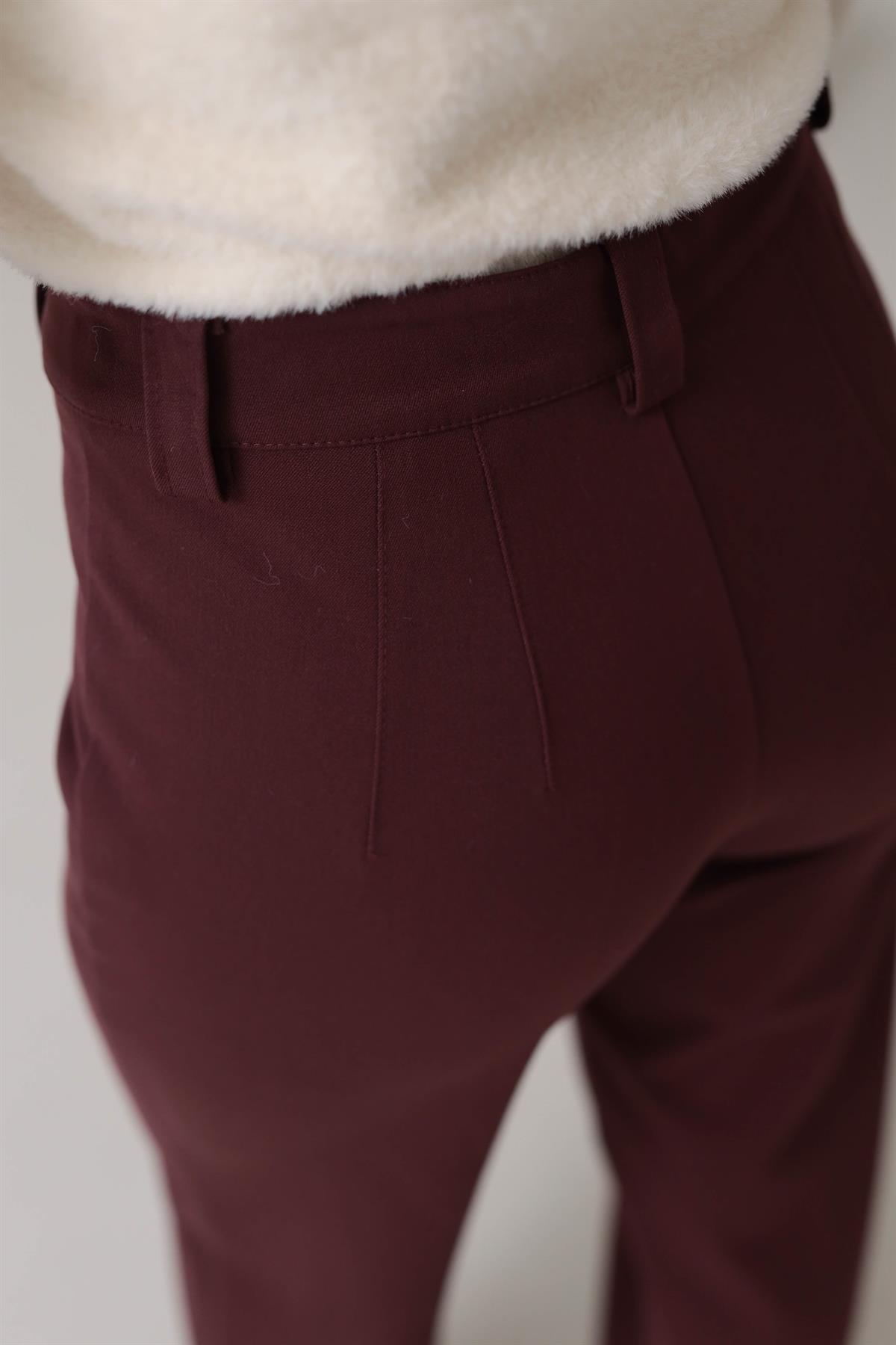 4888 Önü Çimalı Tok Kumaş Palazzo Pantolon BORDO