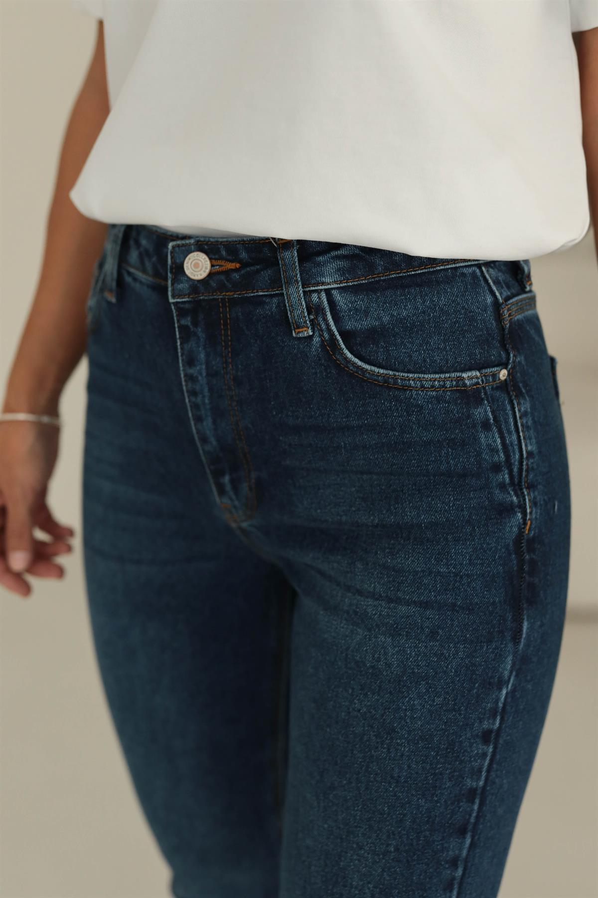 24526 Slim Fit Random Yıkama Jean Pantolon KOYU MAVİ