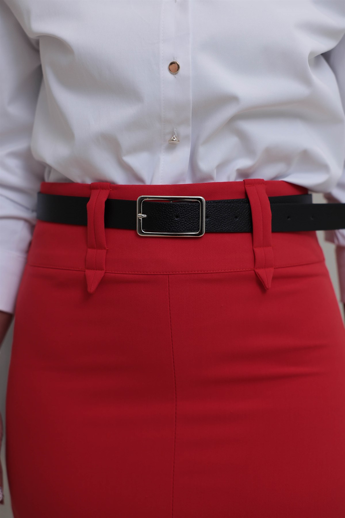 7607 Ön Yırtmaçlı Kalem Etek KIRMIZI