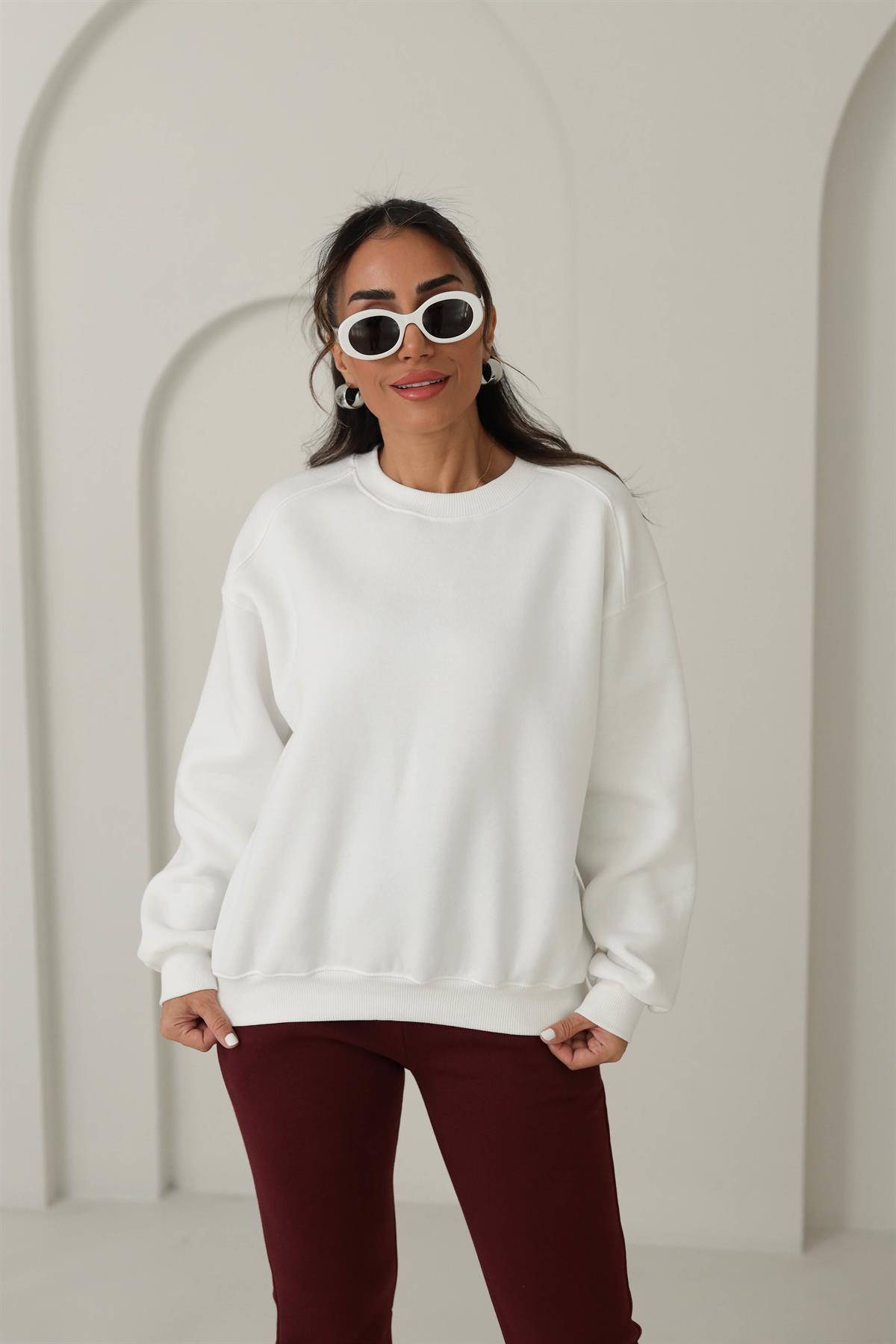 134 Bisiklet Yaka İplik Şardonlu Sweatshirt