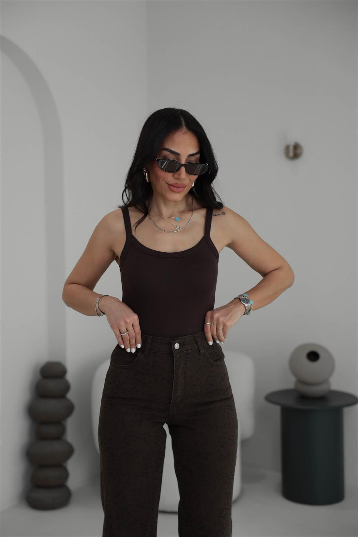 1277 Kalın Askılı Modal Bodysuit KAHVE