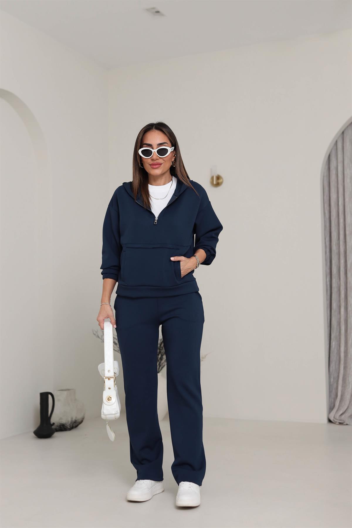 Önden Fermuarlı Modal Kumaş Takım LACİVERT