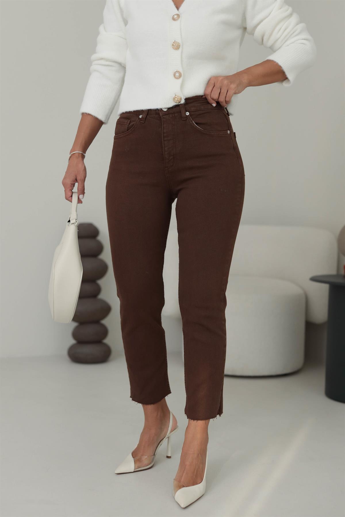 ZA Lazer Kesikli Boyfit Jean KAHVE