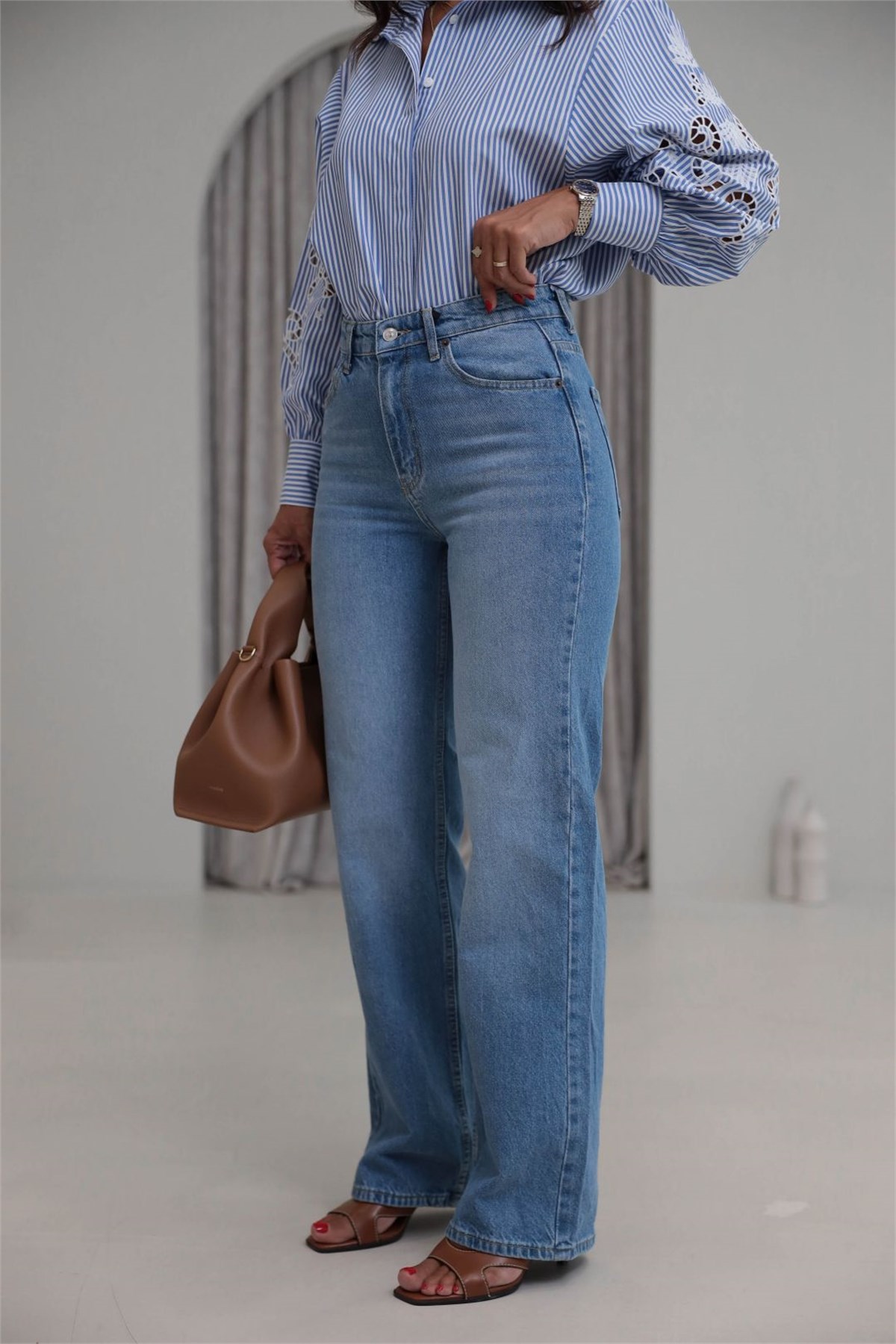 2411 Düz Paça Yüksek Bel Straight Jean MAVİ