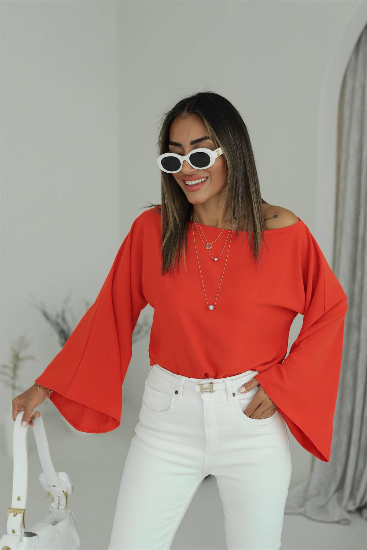 İthal Aerobin Kayık Yaka Bluz