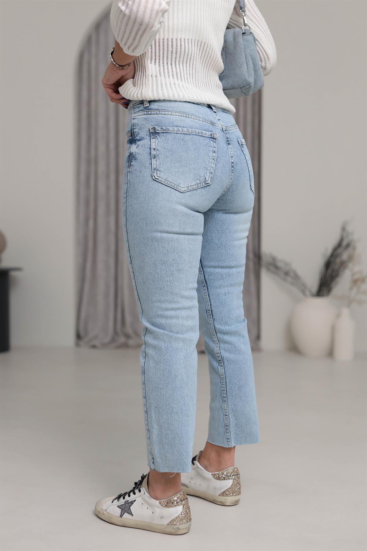 ZA Lazer Kesikli Boyfit Jean BUZ MAVİ