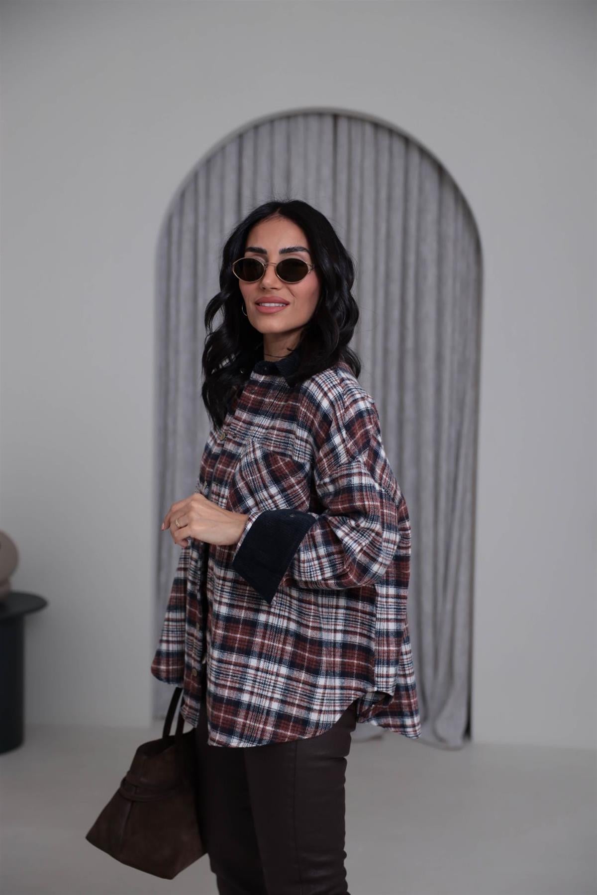 4013 Kadife Yaka Yünlü Oduncu Gömlek Ceket BORDO