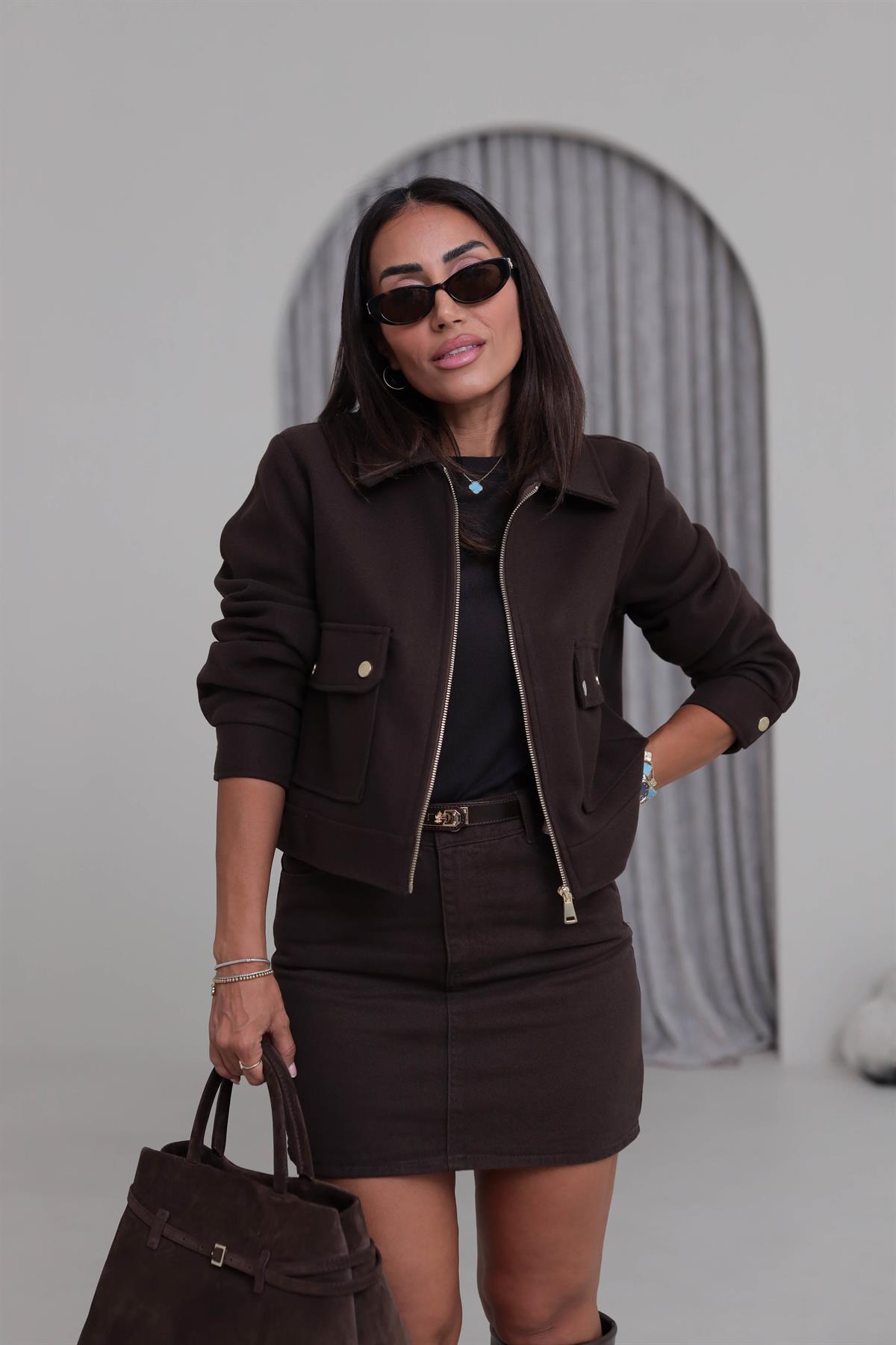 2470 Gold Detaylı Kaşe Ceket KAHVE