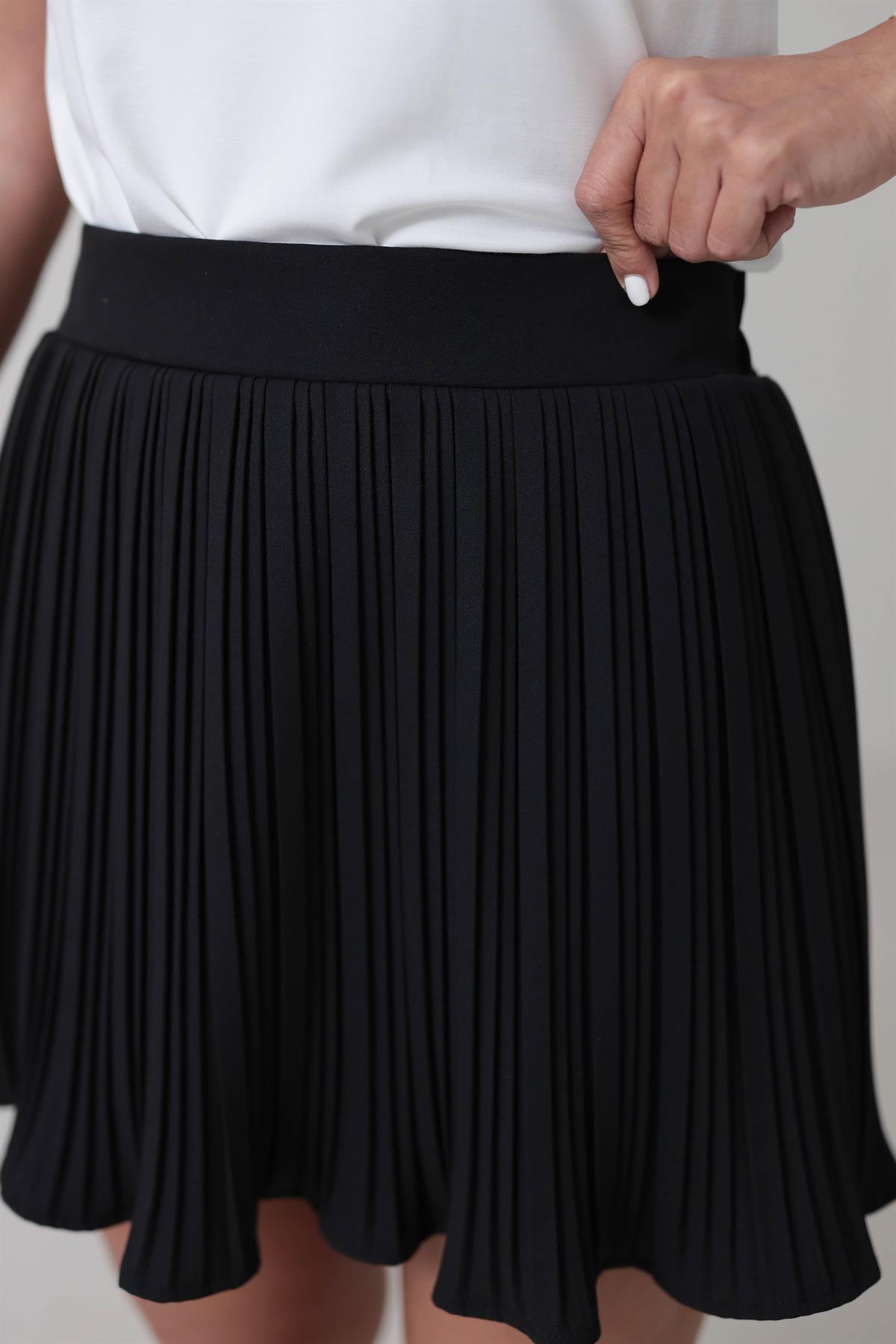 6822 Bel Lastikli  Piliseli Şort Astarlı Etek SİYAH