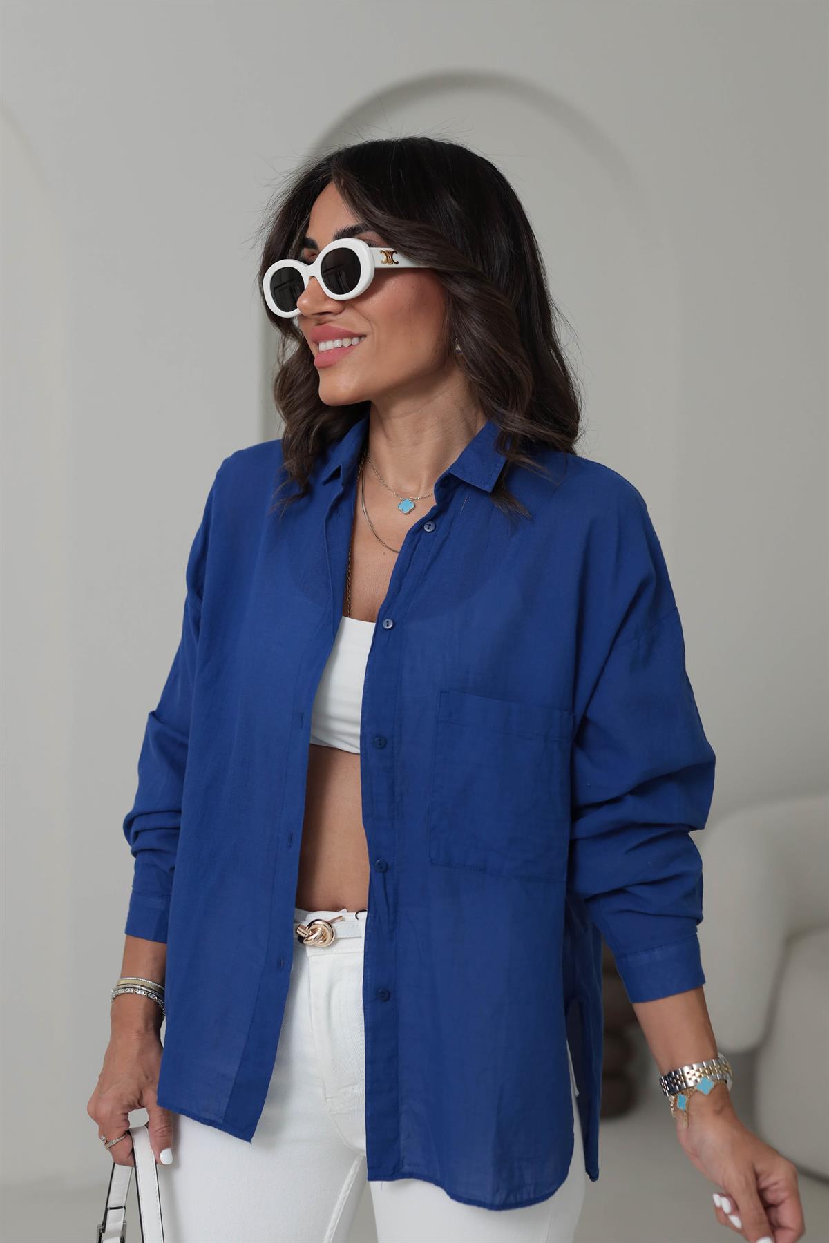 4294 Cep Detaylı Pamuklu Dokulu Gömlek SAKS