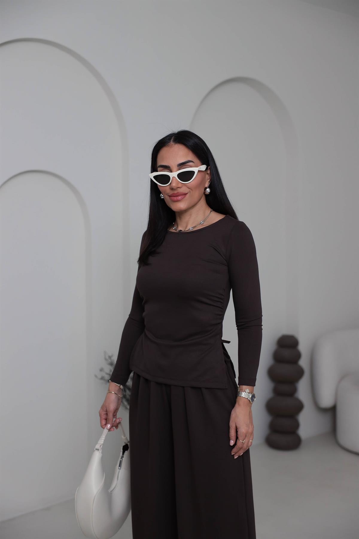 1181 Bel Büzgülü Modal Salaş Takım KAHVE