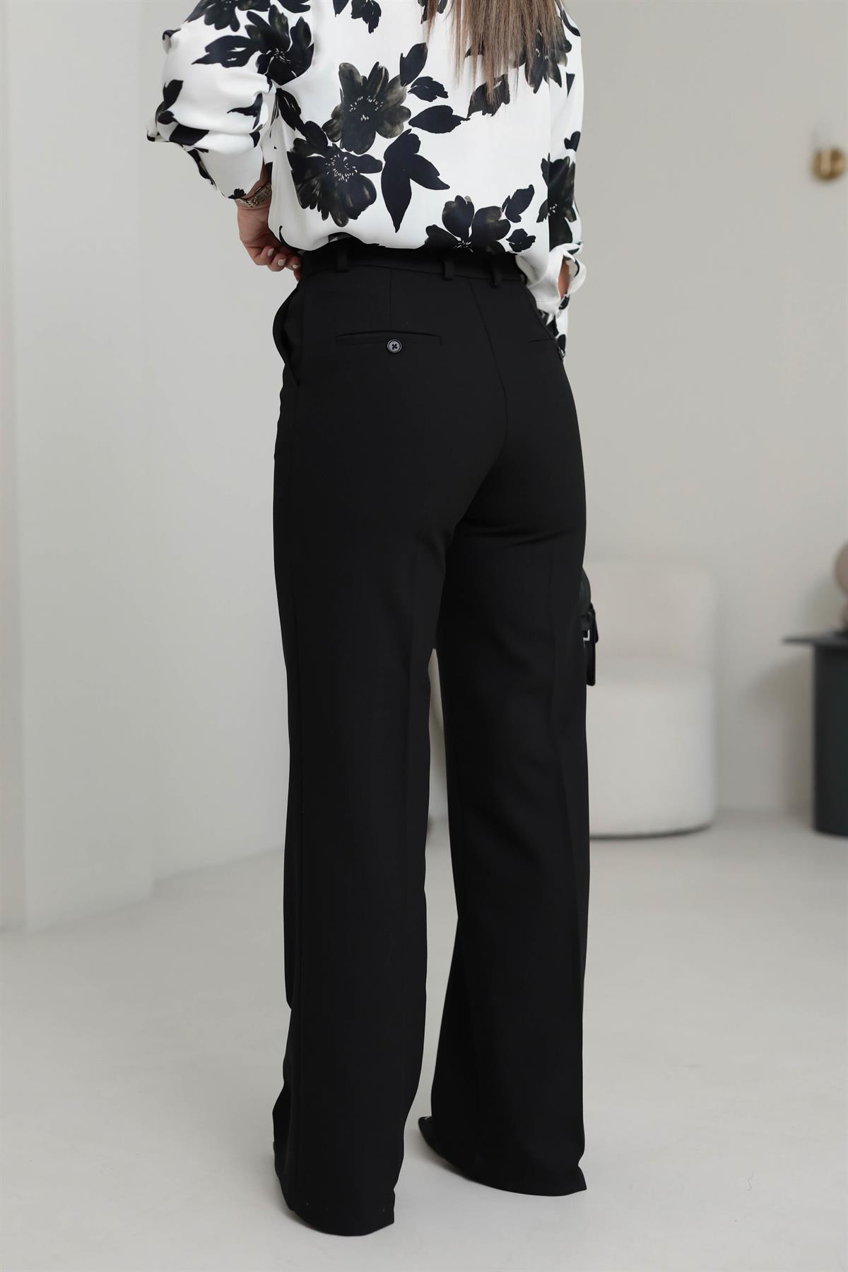 6505 Palazzo Kumaş Pantolon SİYAH