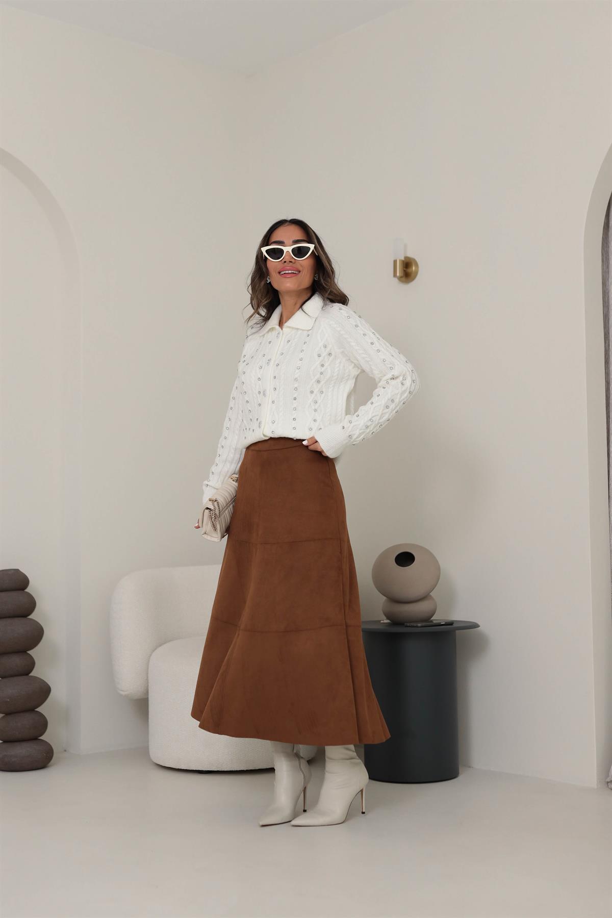 6559 Parçalı Nubuk Etek