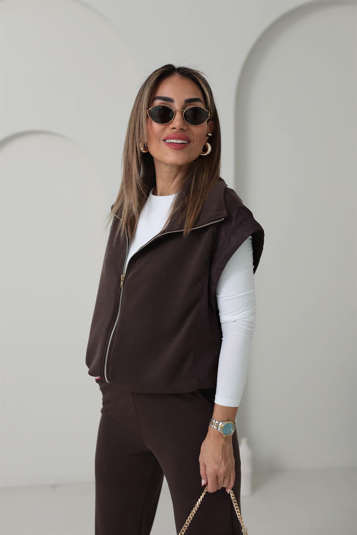 Ntwork Modal Yelekli Takım KAHVE