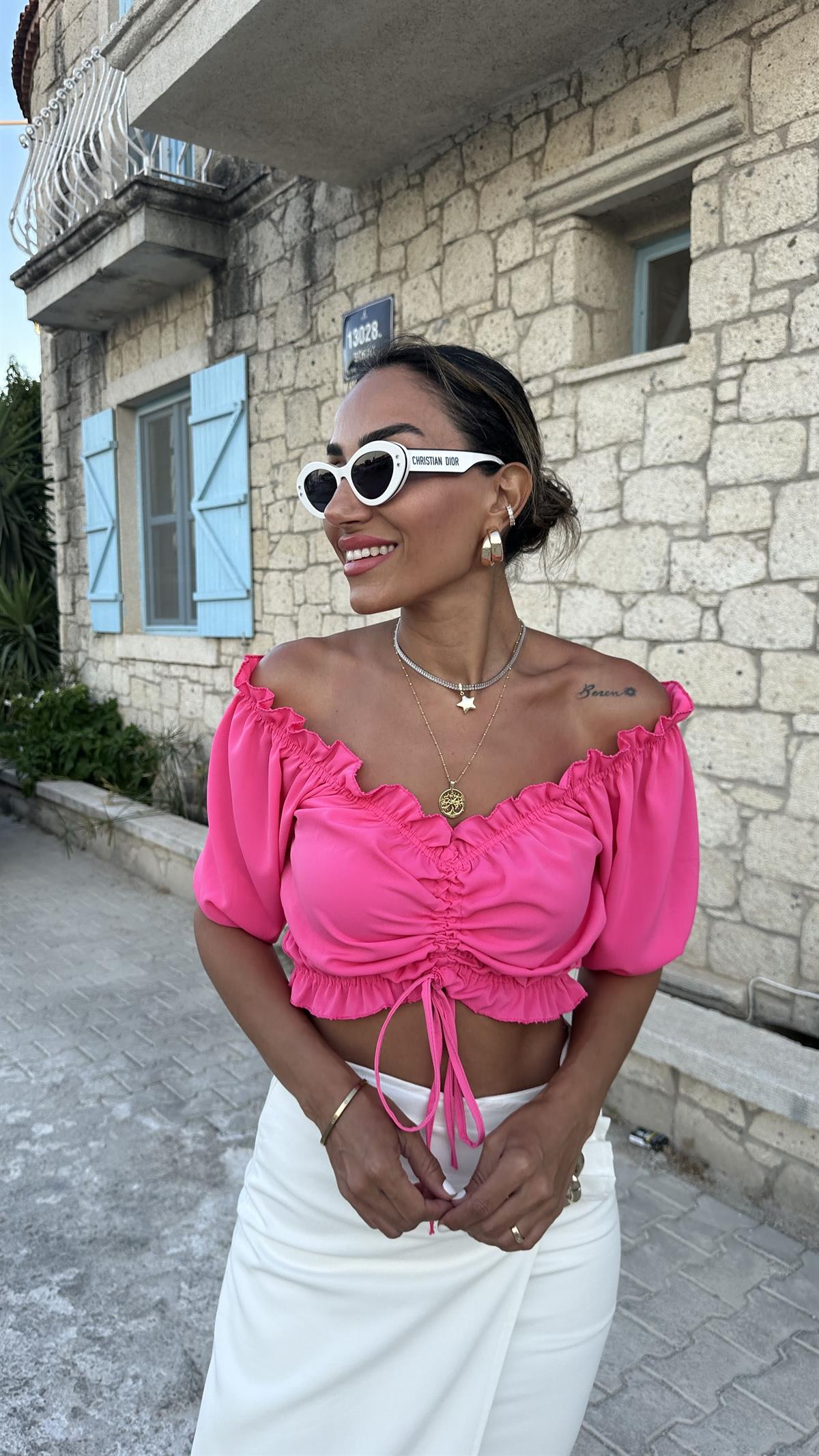 4580 Jessica Kumaş Önü Büzgülü Bluz