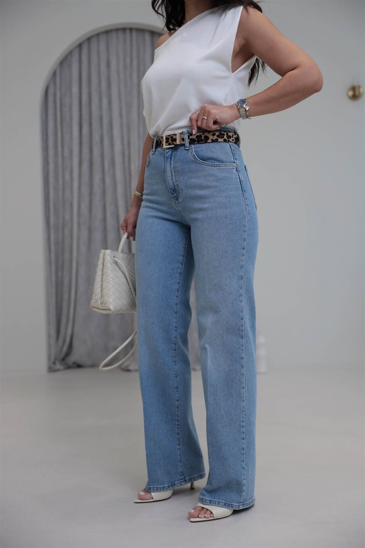 4219 Leopar Kemerli Straight Jean AÇIK MAVİ