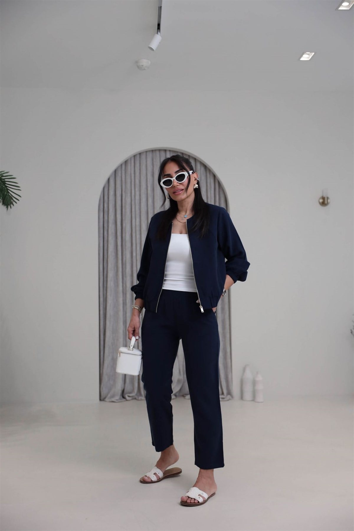 7132 Fermuarlı Tok Tencel Ceket Pantolon Takım LACİVERT