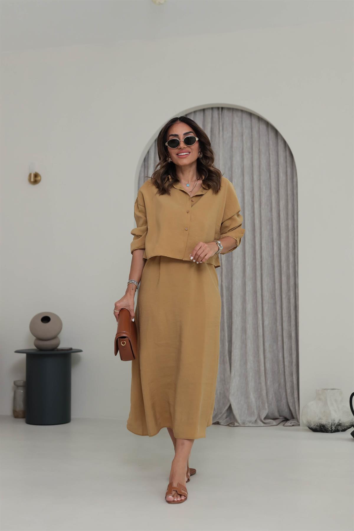 1153 Tencel Gömlek & Elbise Takım HARDAL