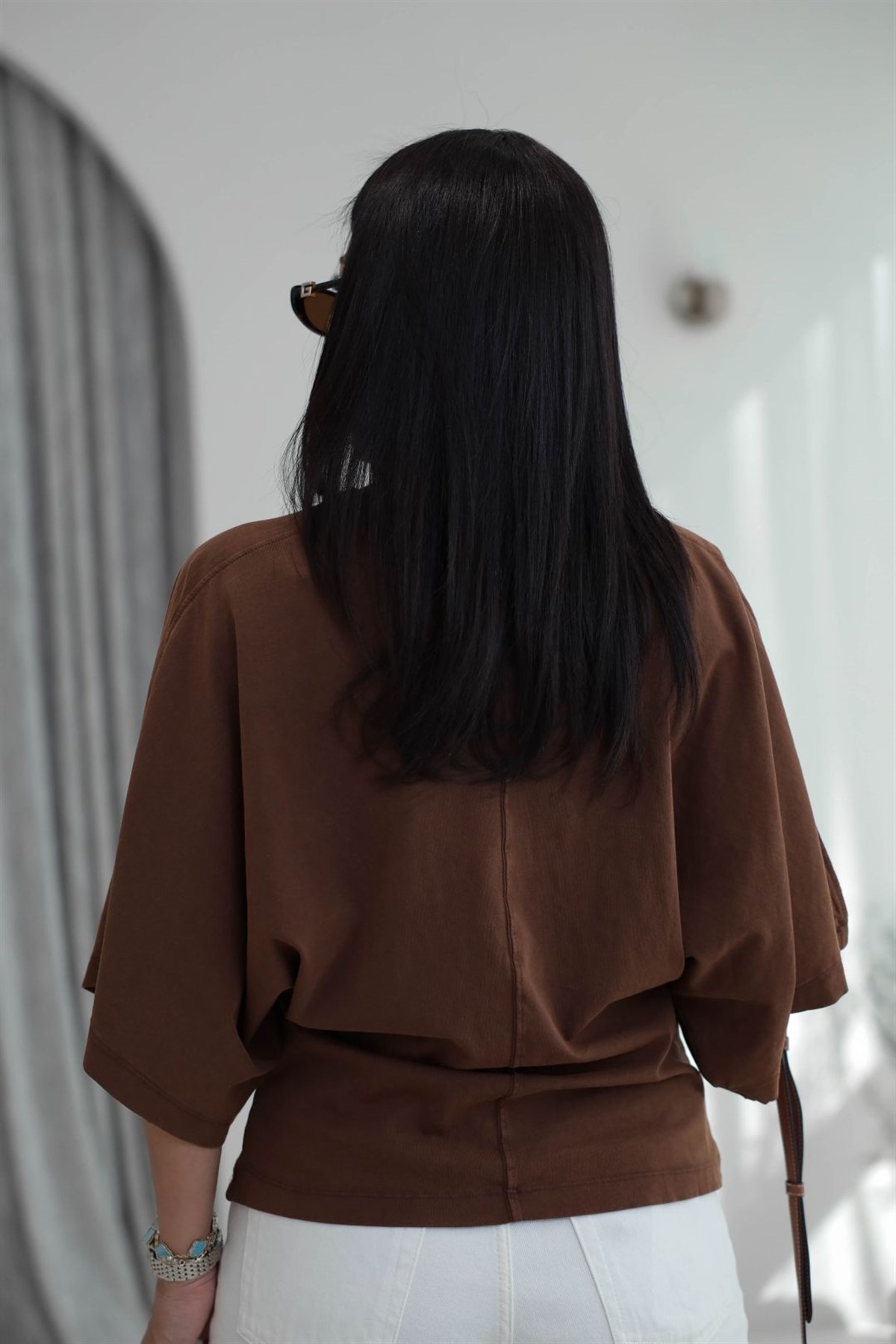 2207 Yıkamalı Pamuklu Tshirt KAHVE