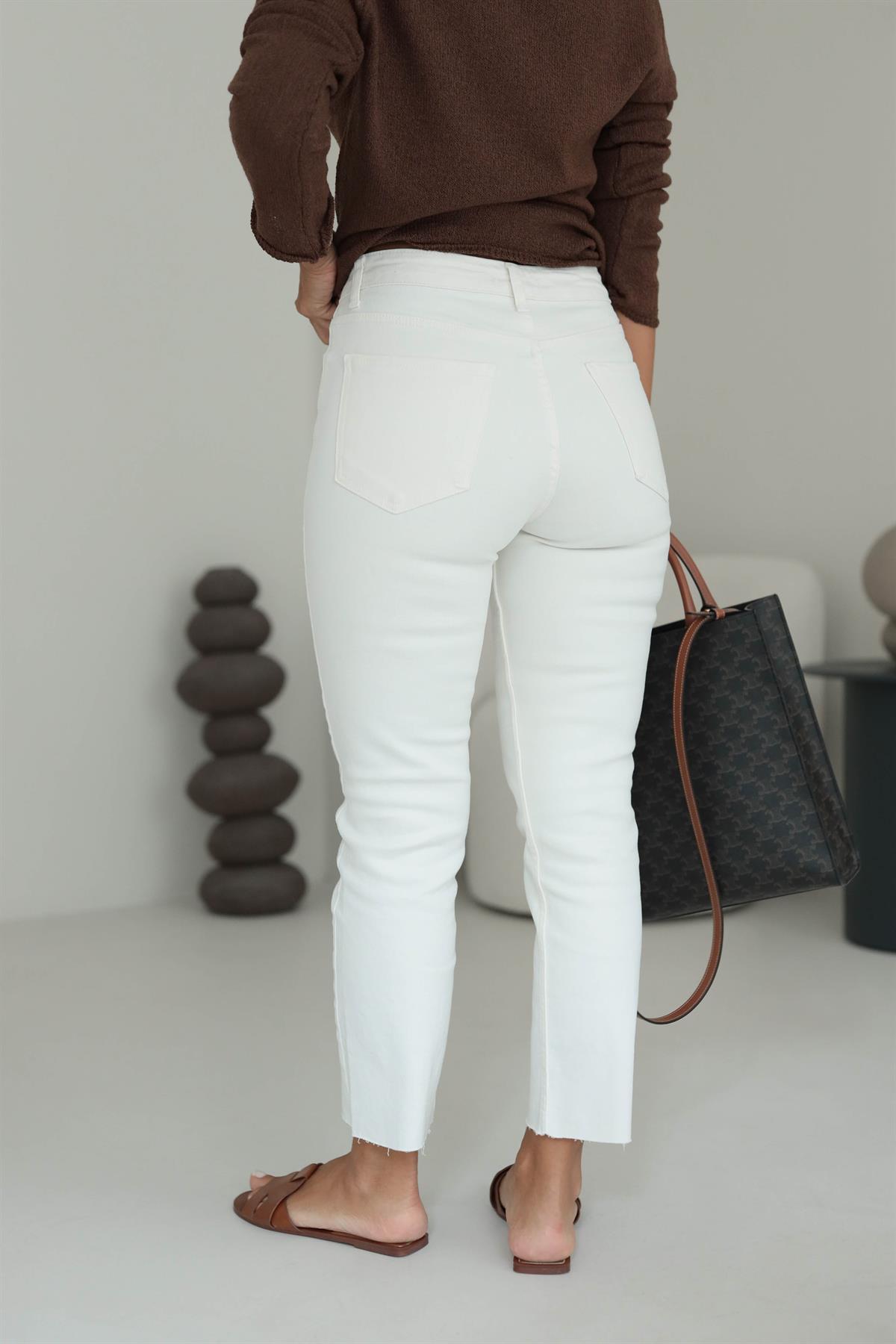 ZA Lazer Kesikli Boyfit Jean EKRU