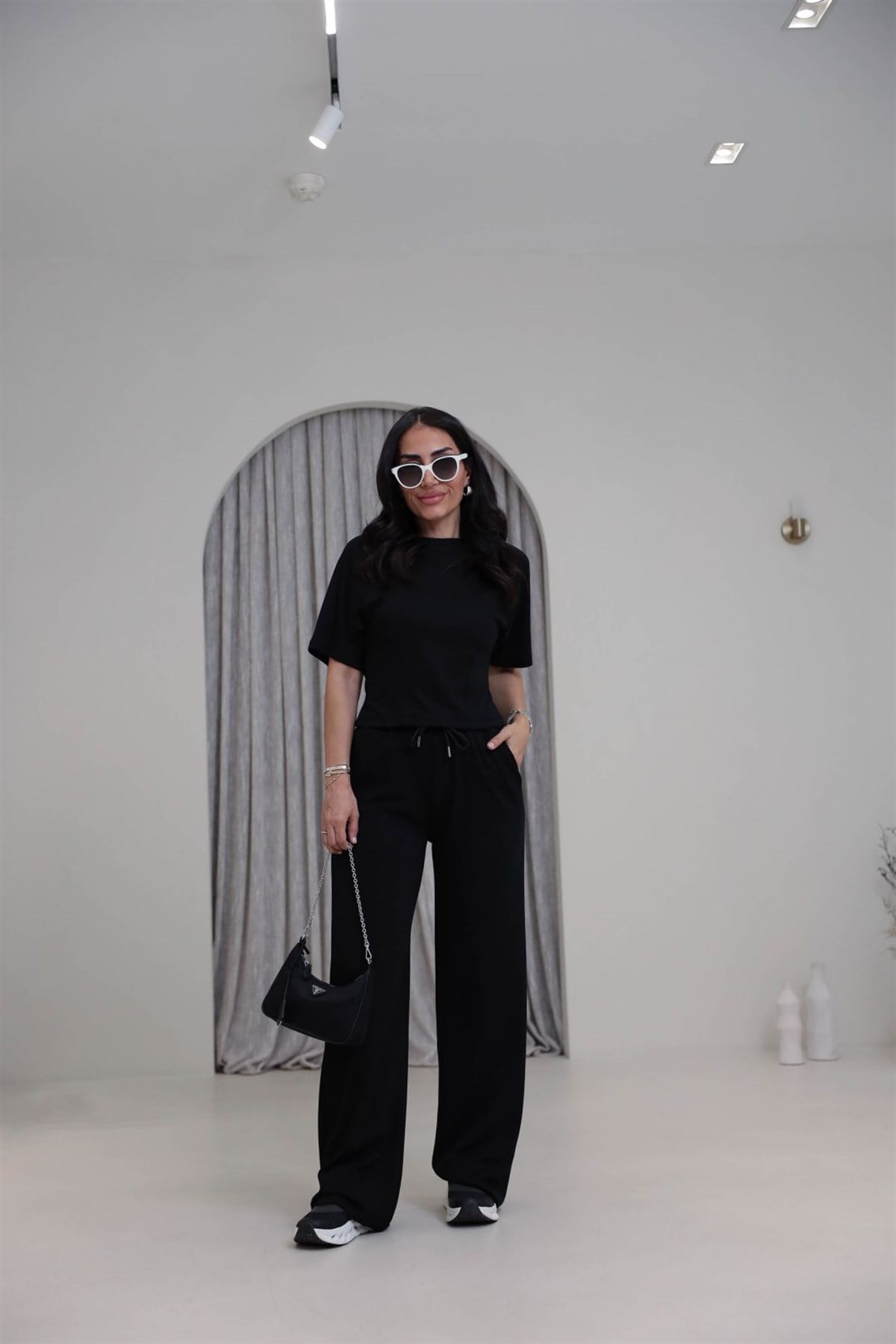 Bisiklet Yaka Kısa Reglan Kol Modal Takım SİYAH