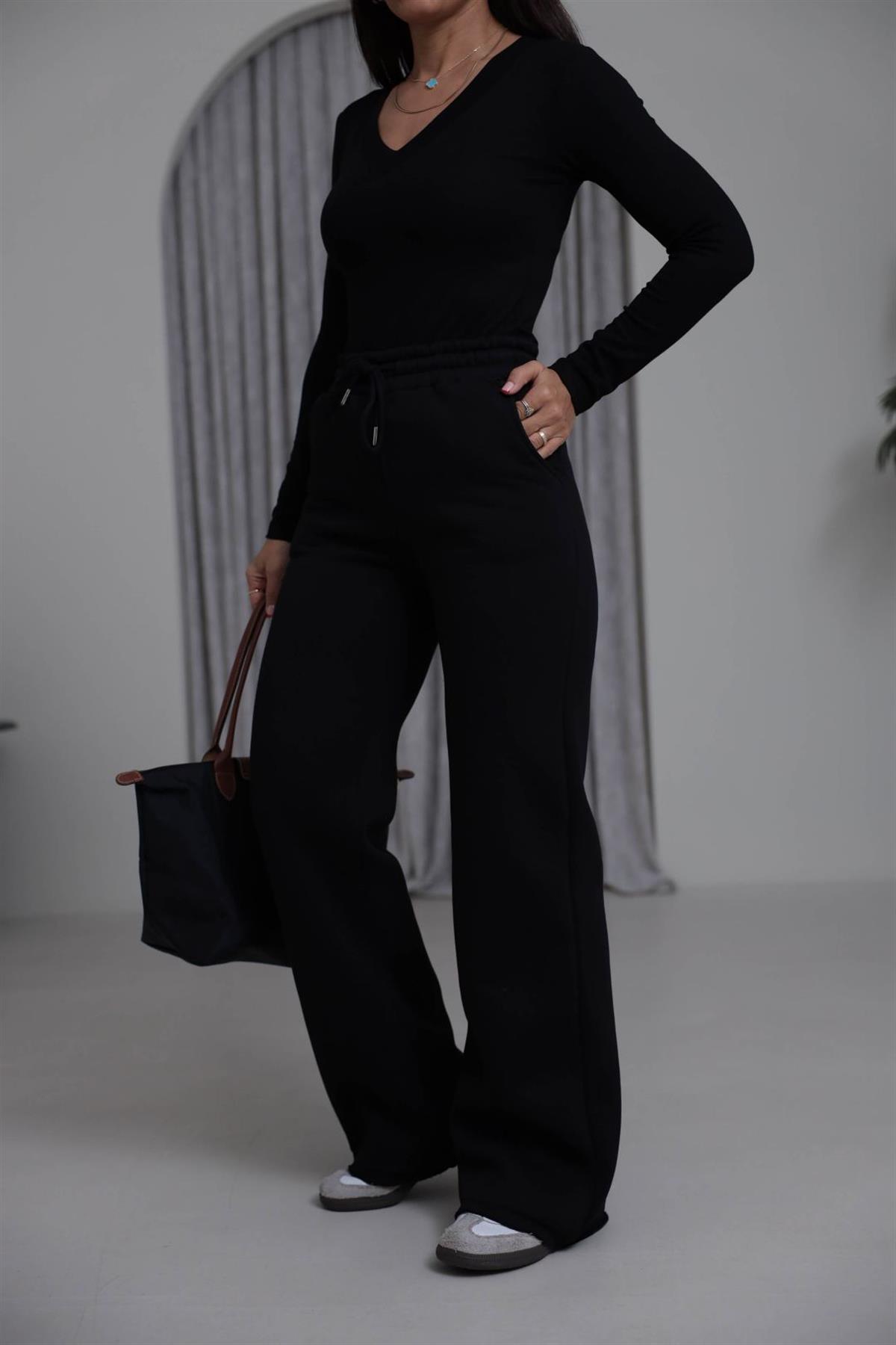 0015 Palazzo 3 İplik Şardonlu Eşofman Altı SİYAH