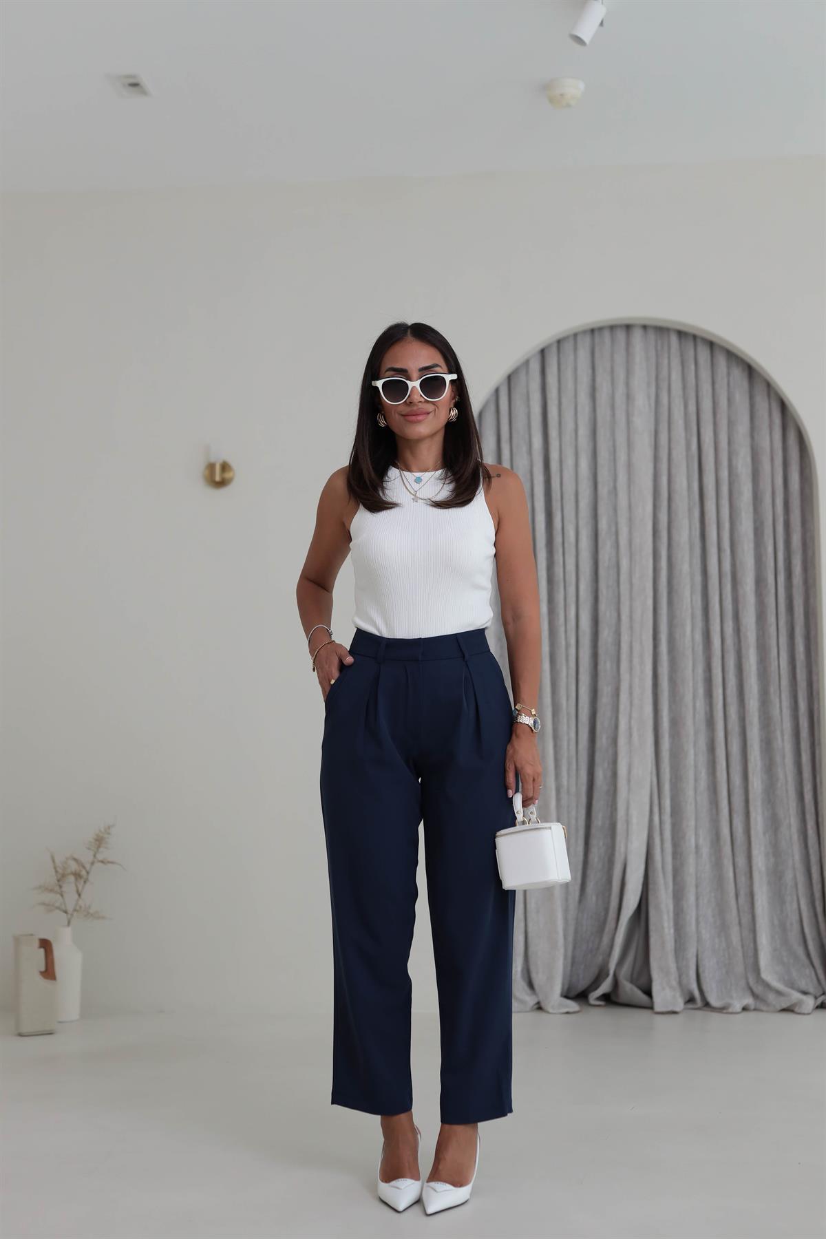 1207 Pile Detaylı Havuç Pantolon LACİVERT