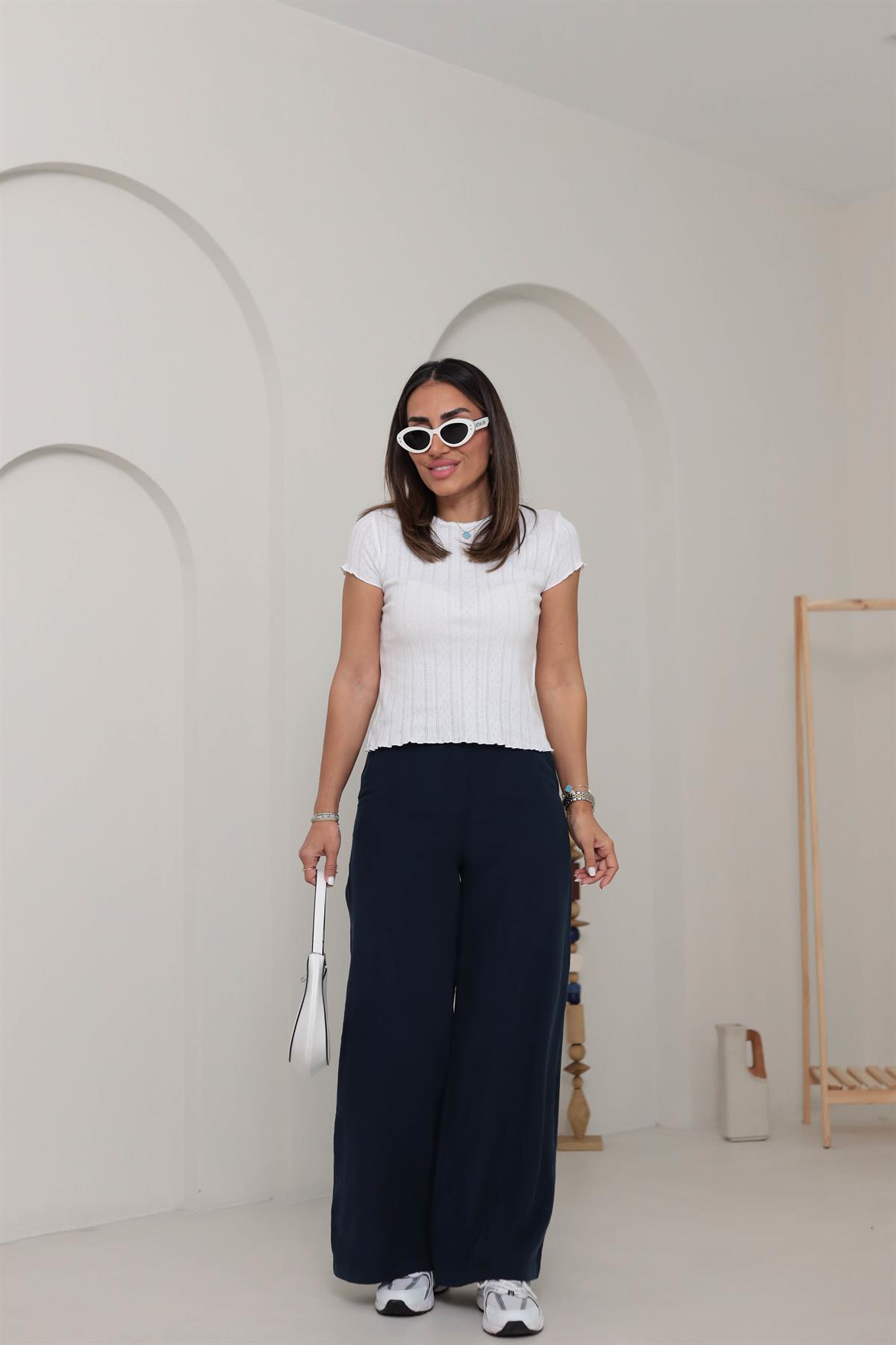 5189 Tencel Kumaş Yan Cepli Dökümlü Pantolon LACİVERT