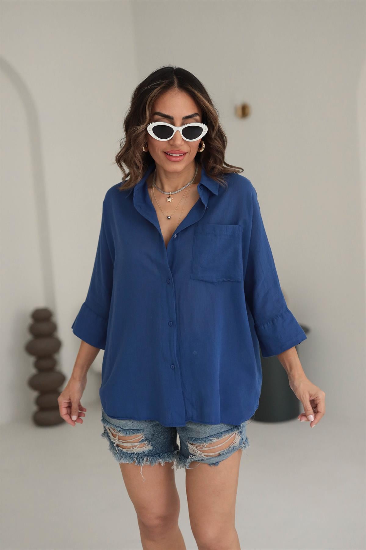 4309 Pamuklu Cep Detaylı Gömlek