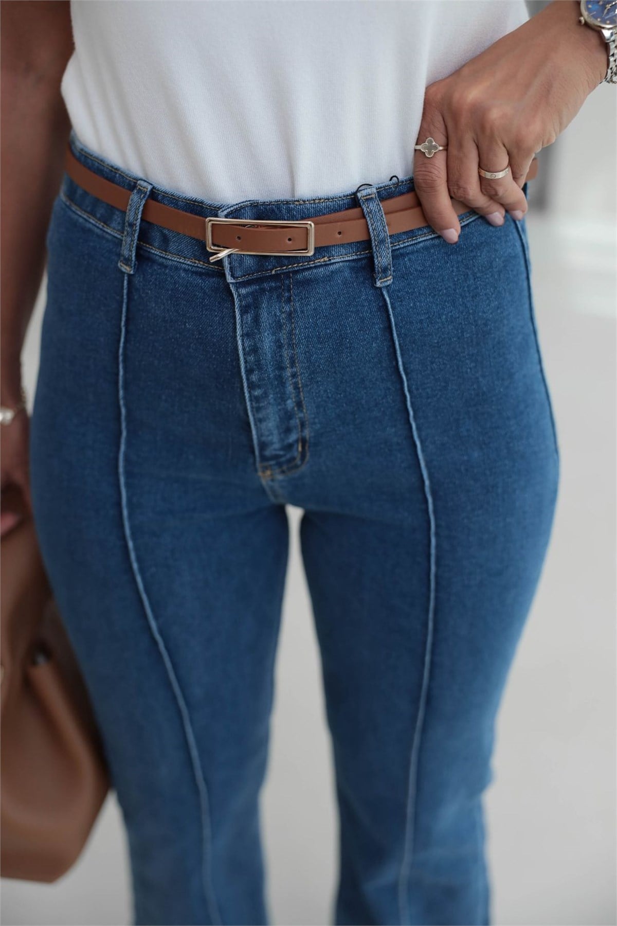 2628 Kemerli Önü Çimalı Denim Pantolon AÇIK MAVİ