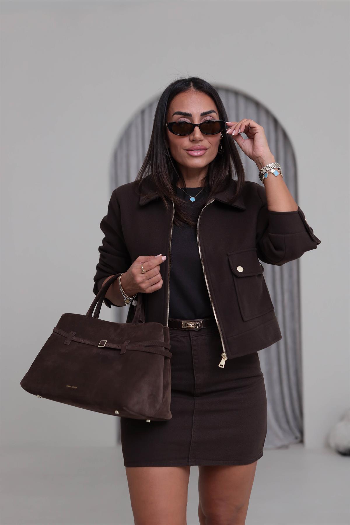 2470 Gold Detaylı Kaşe Ceket KAHVE