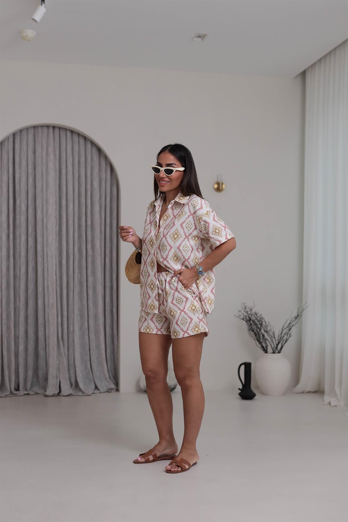 4919 Desenli Gömlek Şort Takım DESENLİ