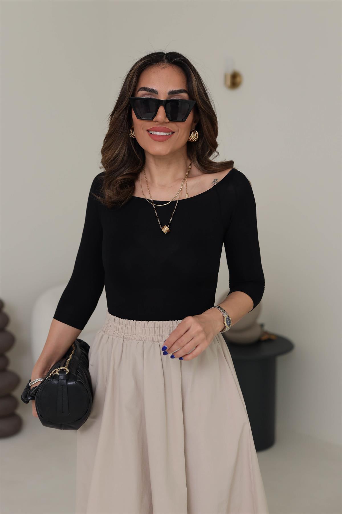 0816 Kayık Yaka Bodysuit SİYAH