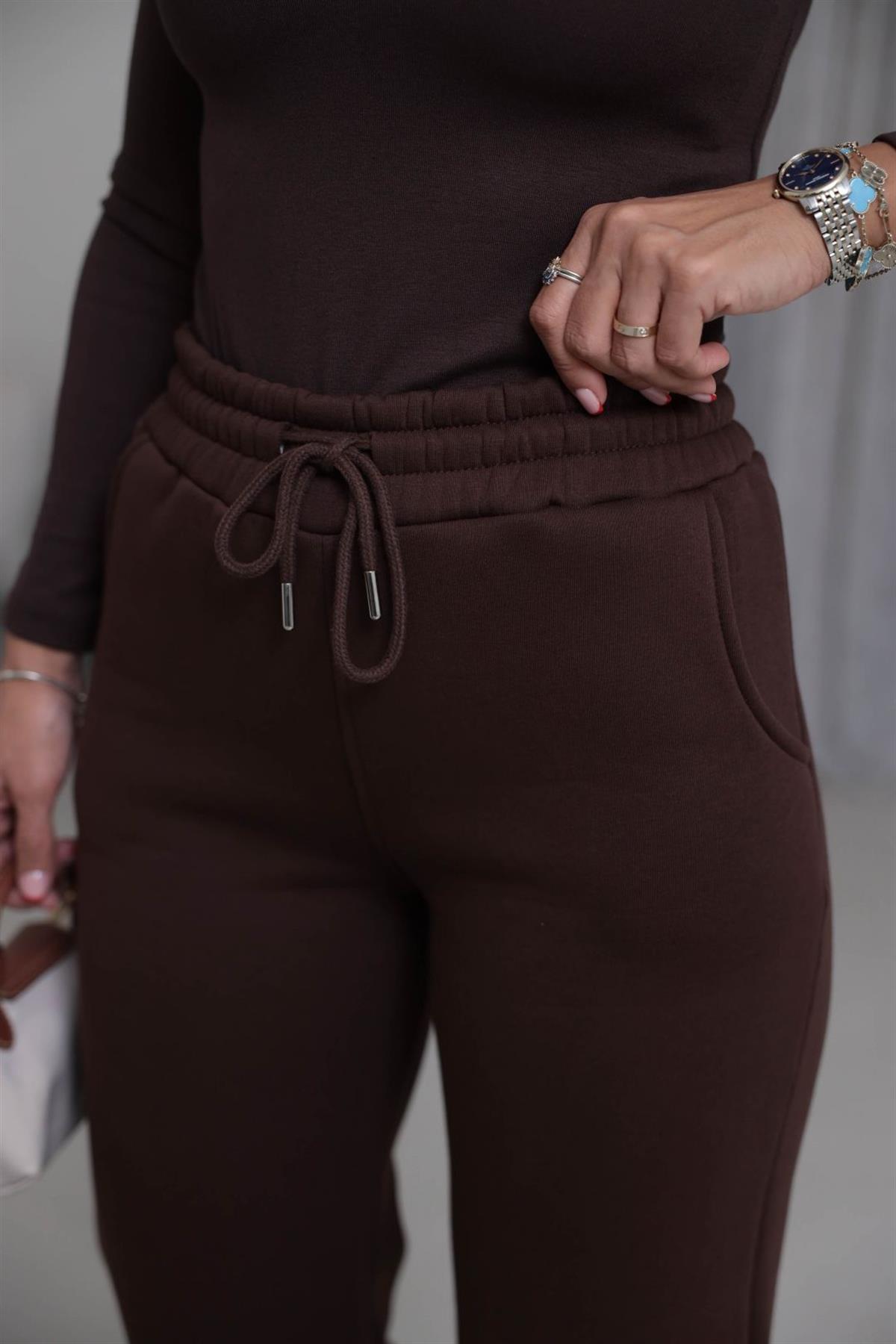 0015 Palazzo 3 İplik Şardonlu Eşofman Altı ACI KAHVE