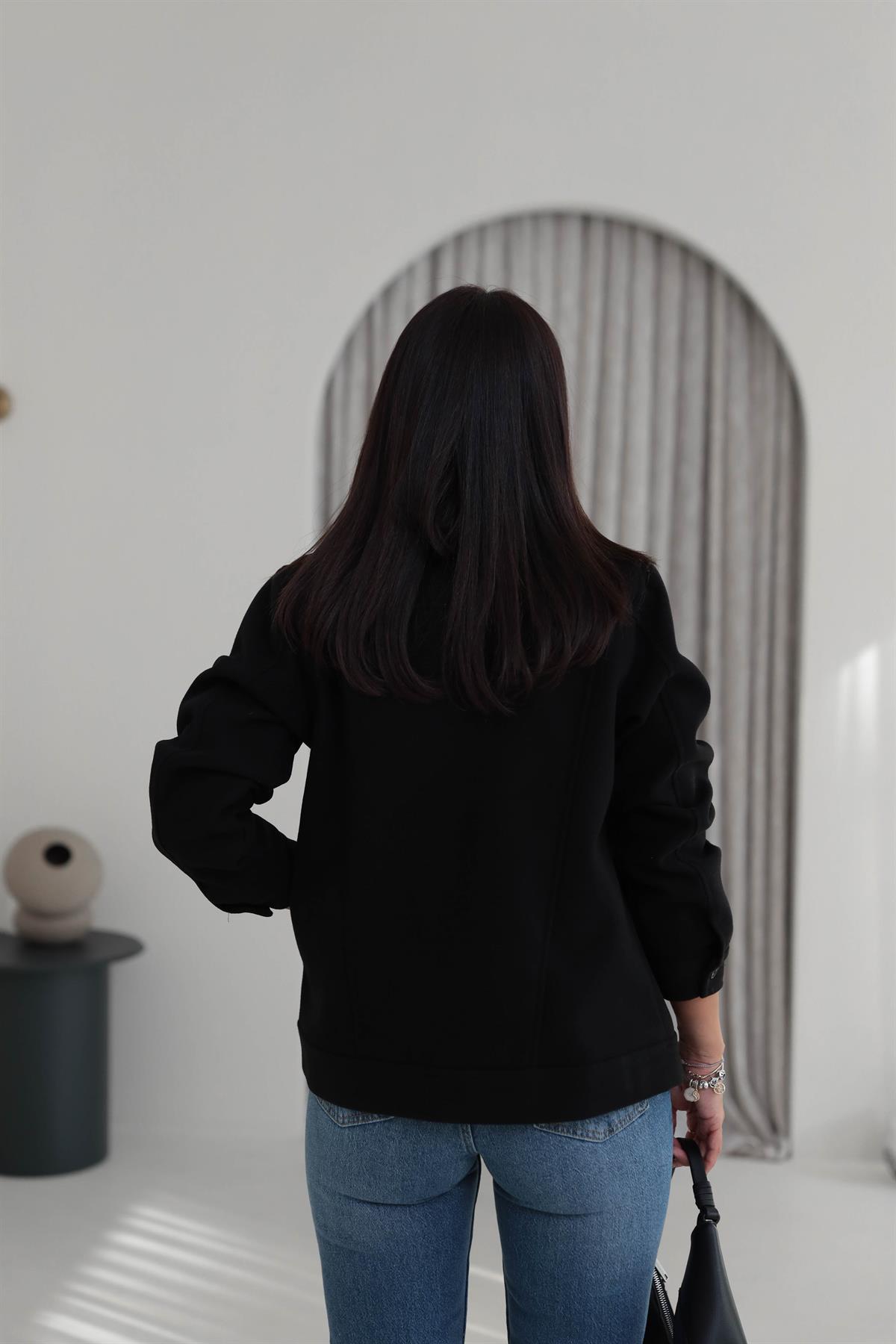 2806 Gömlek Yaka Detay Kaşe Ceket SİYAH